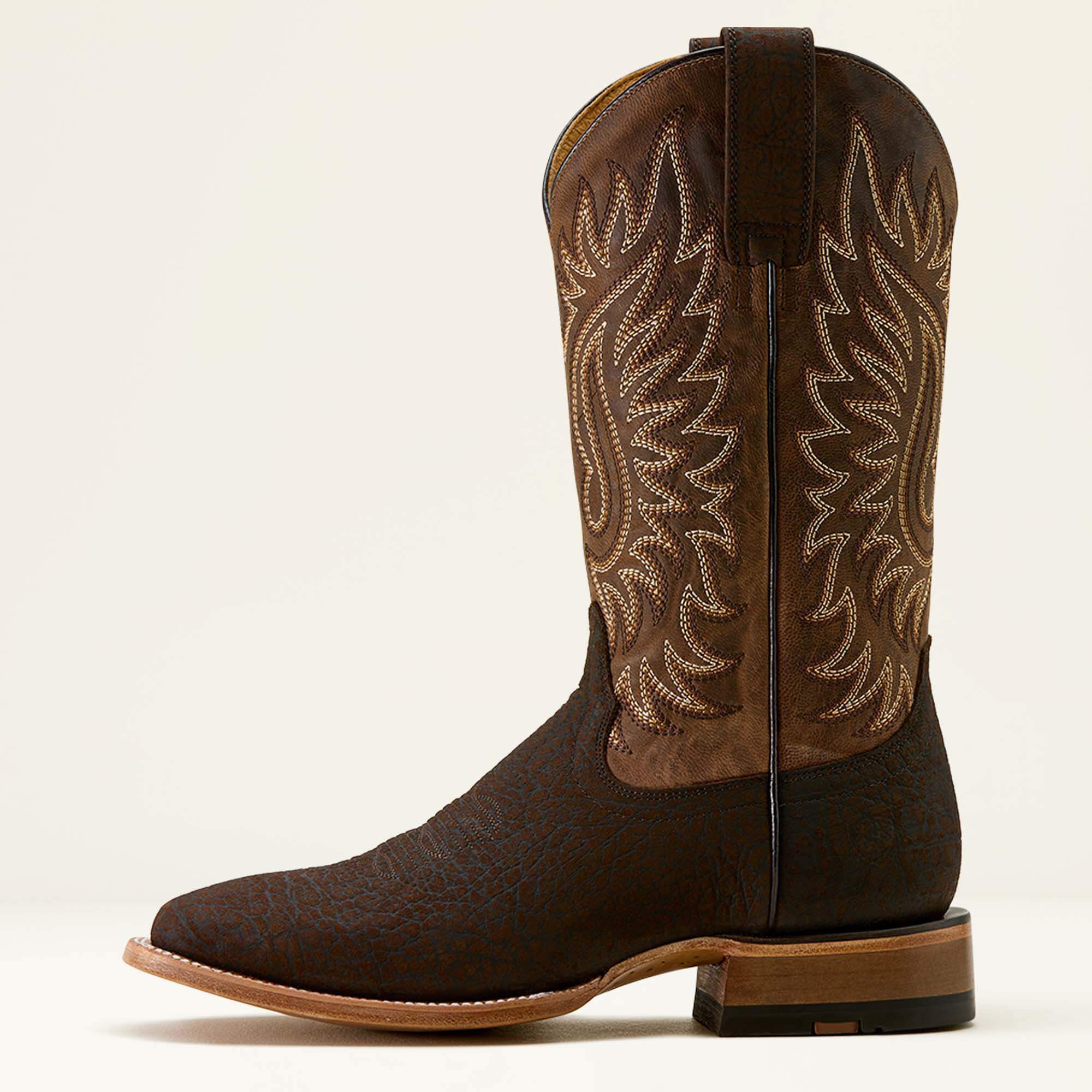 Gold Point Wide Square Toe Cowboy Boot Men - CHOCOLATE BISON/LOCO BROWN