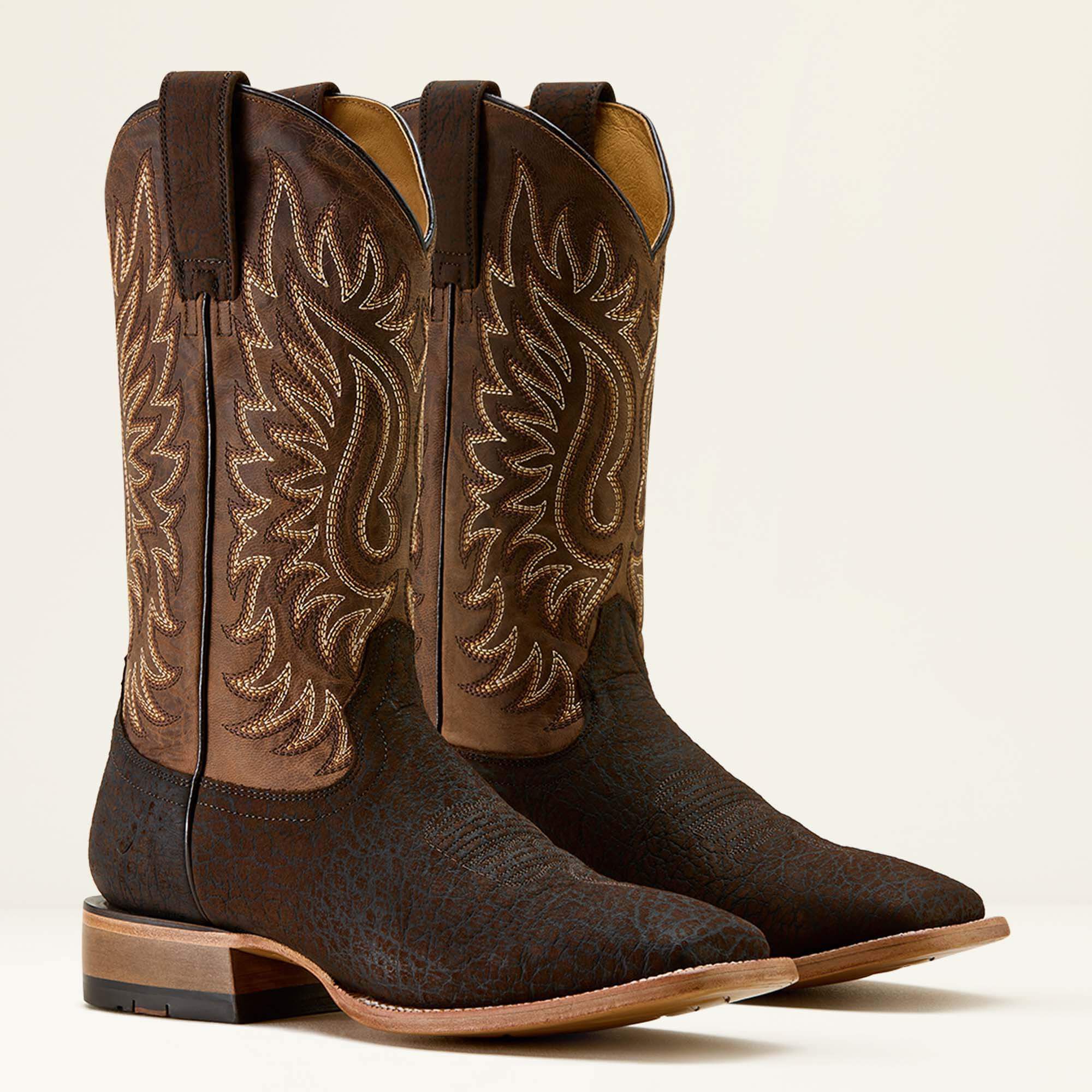Gold Point Wide Square Toe Cowboy Boot Men - CHOCOLATE BISON/LOCO BROWN