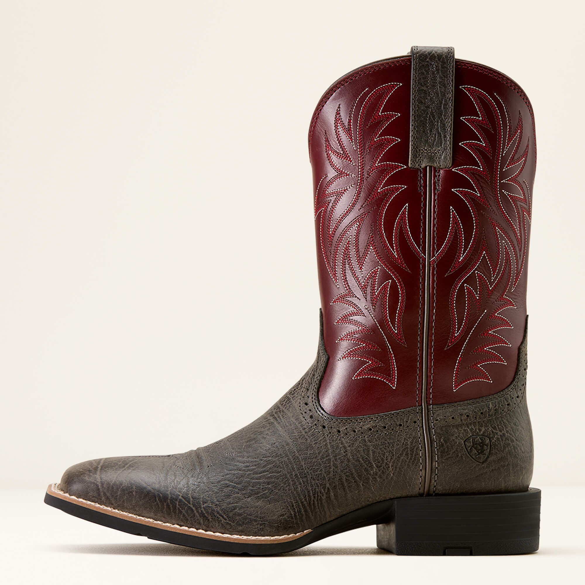 Sport Western Wide Square Toe Cowboy Boot Men - CHARCOAL GREY HIPPO PRINT/BURGUNDY HAZE