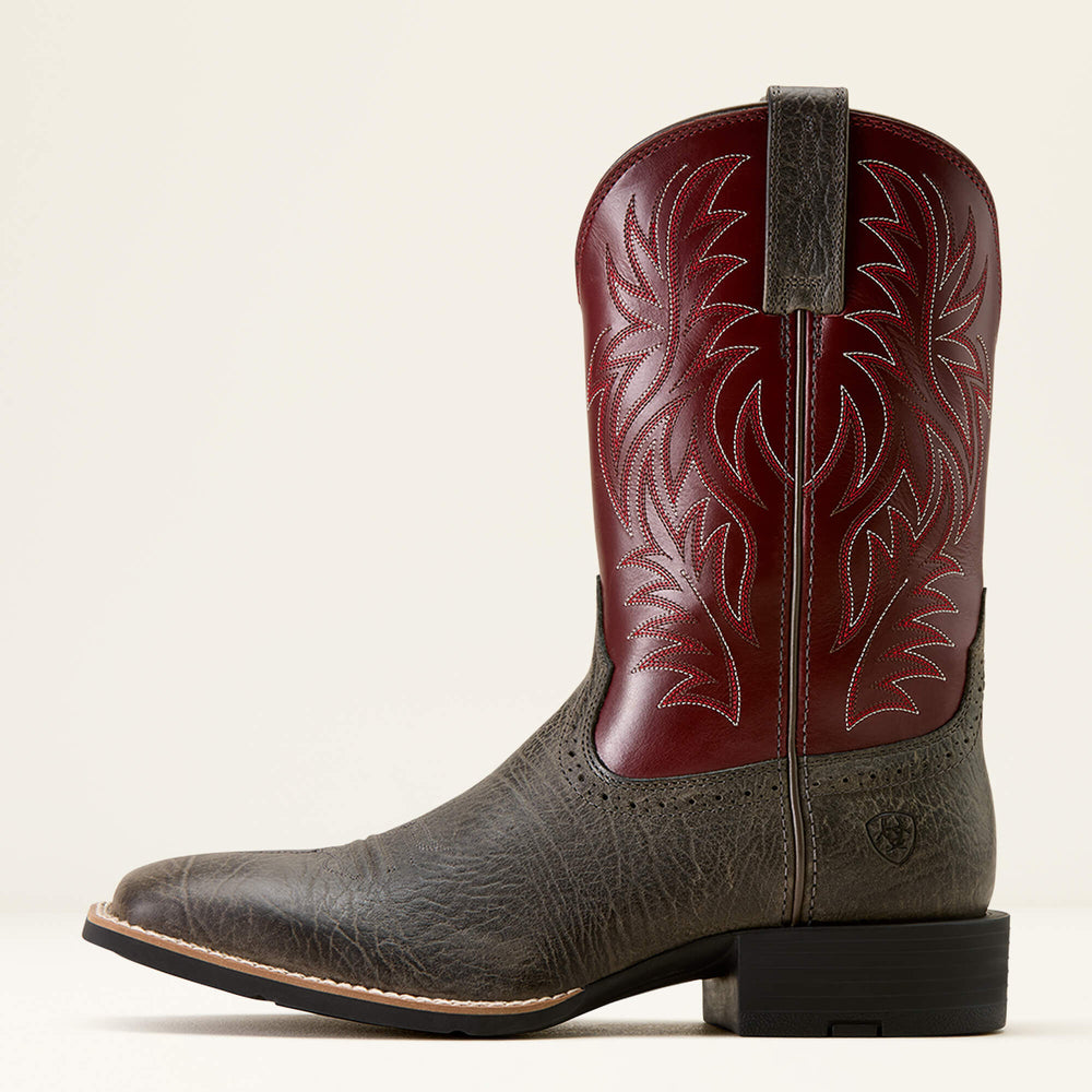 Sport Western Wide Square Toe Cowboy Boot Men - CHARCOAL GREY HIPPO PRINT/BURGUNDY HAZE