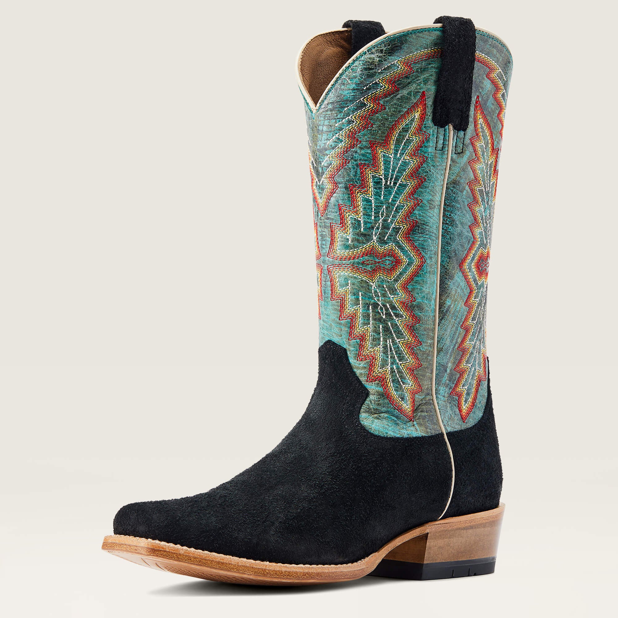 Futurity Showman Cowboy Boot Men - BLACK ROUGHOUT/ROARING TURQUOISE