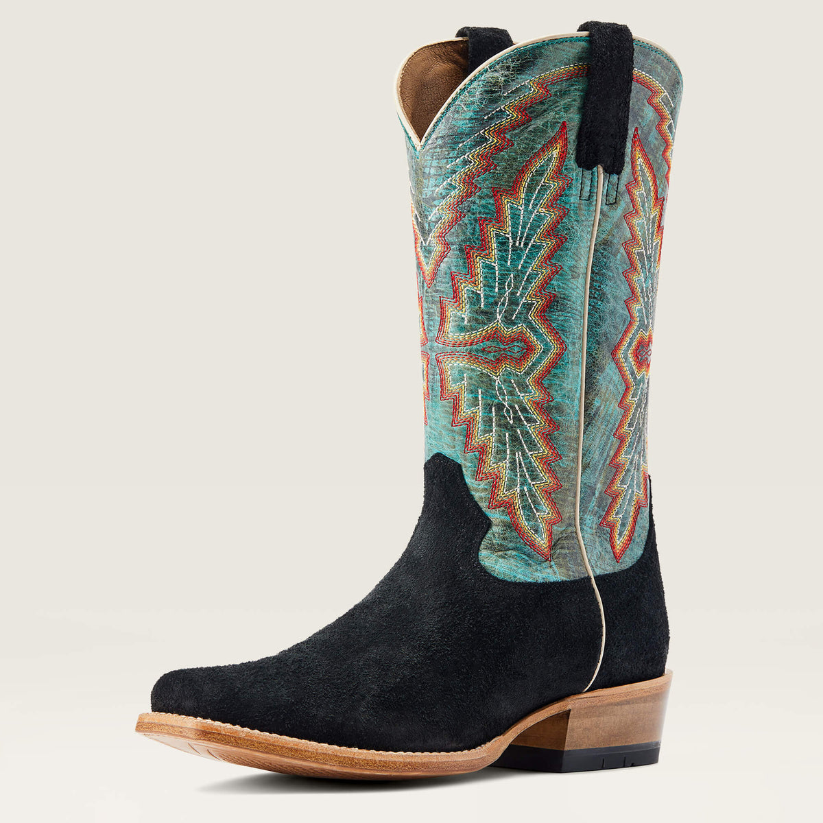 Futurity Showman Cowboy Boot Men - BLACK ROUGHOUT/ROARING TURQUOISE