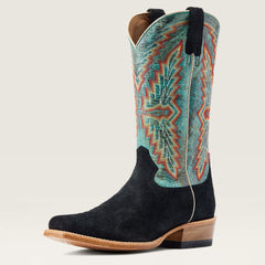 Futurity Showman Cowboy Boot Men - BLACK ROUGHOUT/ROARING TURQUOISE