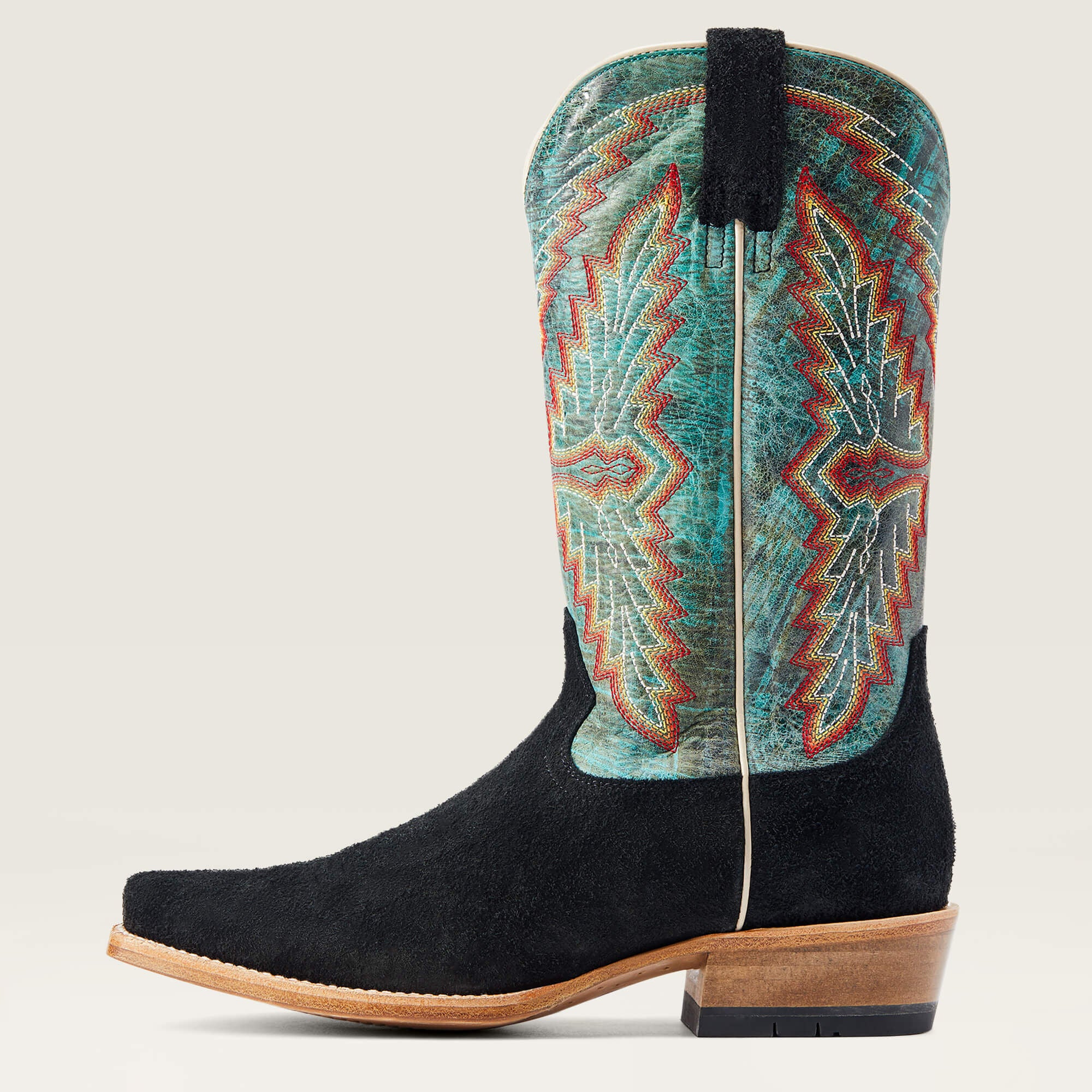 Futurity Showman Cowboy Boot Men - BLACK ROUGHOUT/ROARING TURQUOISE
