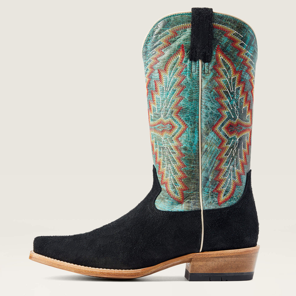Futurity Showman Cowboy Boot Men - BLACK ROUGHOUT/ROARING TURQUOISE