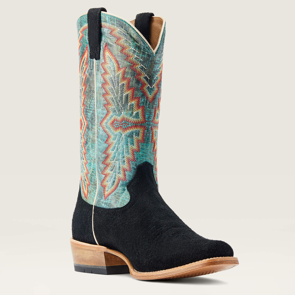 Futurity Showman Cowboy Boot Men - BLACK ROUGHOUT/ROARING TURQUOISE
