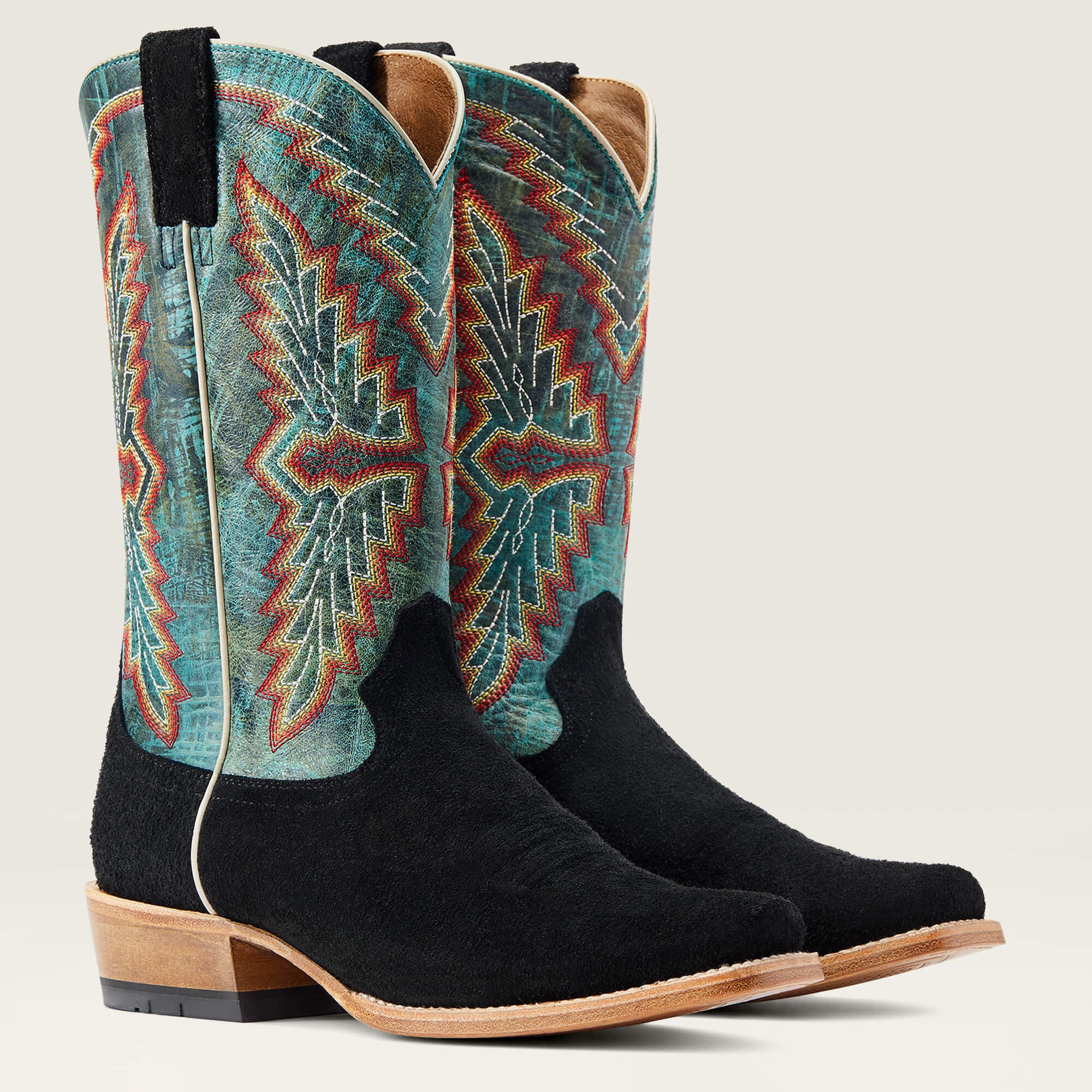 Futurity Showman Cowboy Boot Men - BLACK ROUGHOUT/ROARING TURQUOISE