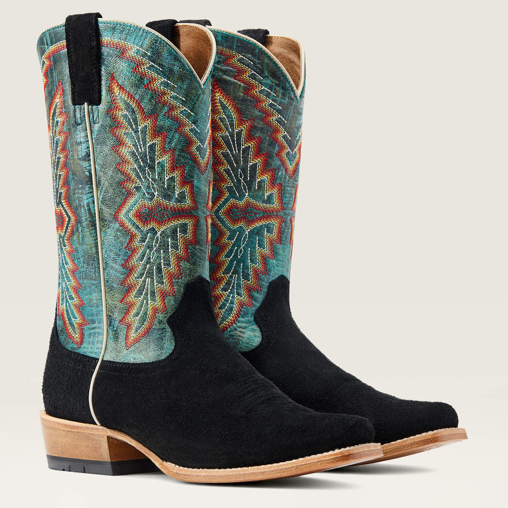 Futurity Showman Cowboy Boot Men - BLACK ROUGHOUT/ROARING TURQUOISE