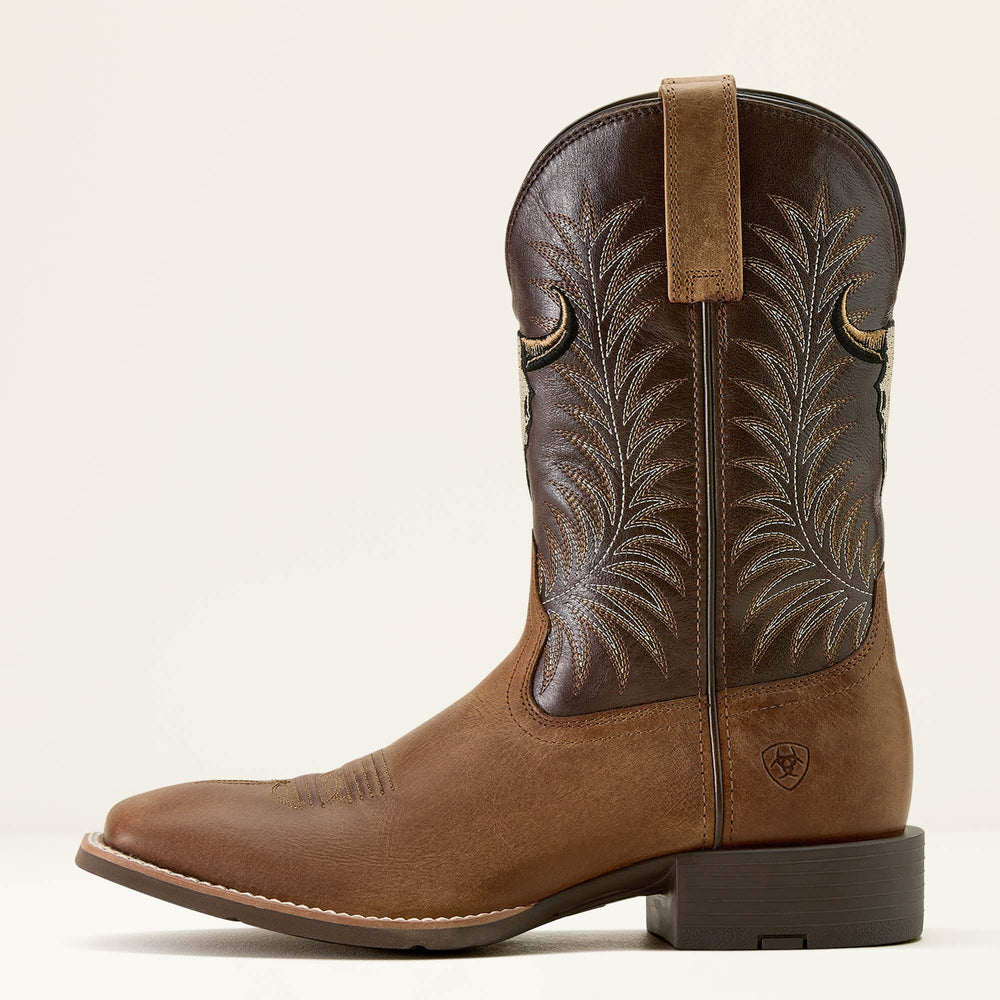 Sport Steer Skull Wide Square Toe Cowboy Boot Men - SANDSTORM/BITTER CHOCOLATE