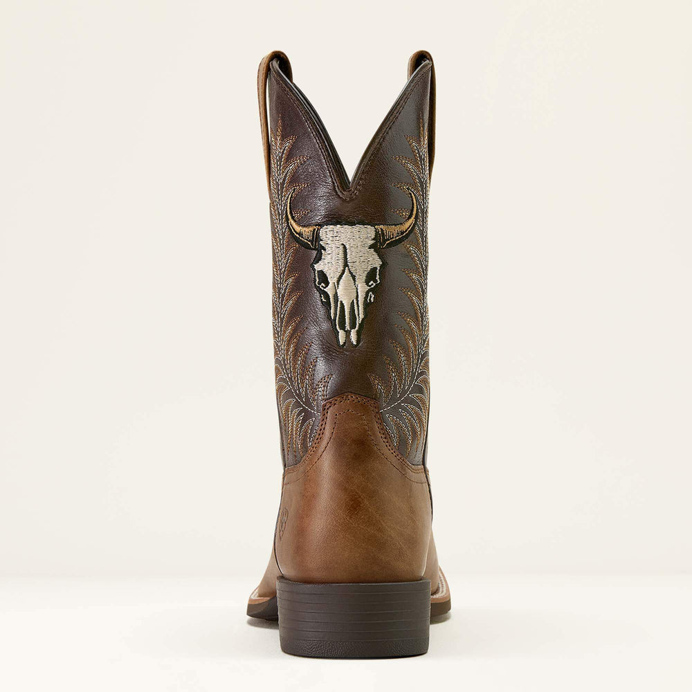 Sport Steer Skull Wide Square Toe Cowboy Boot Men - SANDSTORM/BITTER CHOCOLATE