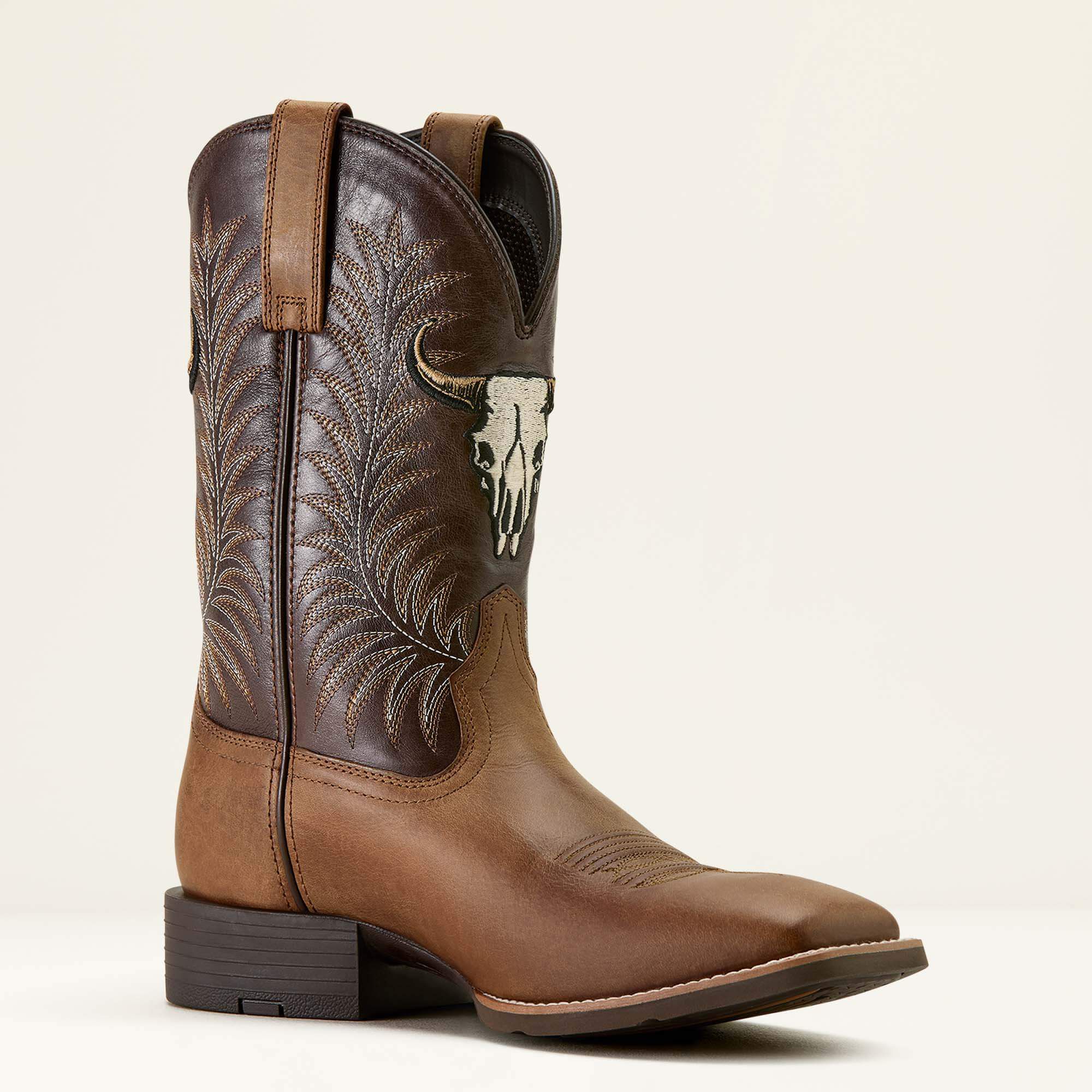 Sport Steer Skull Wide Square Toe Cowboy Boot Men - SANDSTORM/BITTER CHOCOLATE
