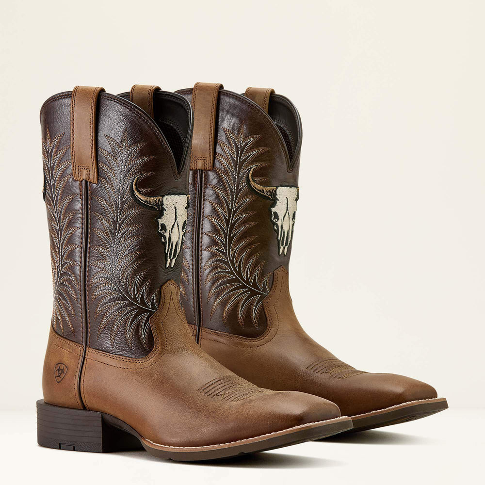 Sport Steer Skull Wide Square Toe Cowboy Boot Men - SANDSTORM/BITTER CHOCOLATE