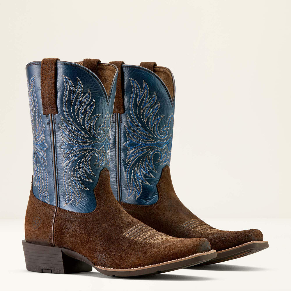 Sport Narrow Cutter Toe Cowboy Boot Men - AGED SMOKEHOUSE ROUGHOUT/MIDNIGHT BLUE