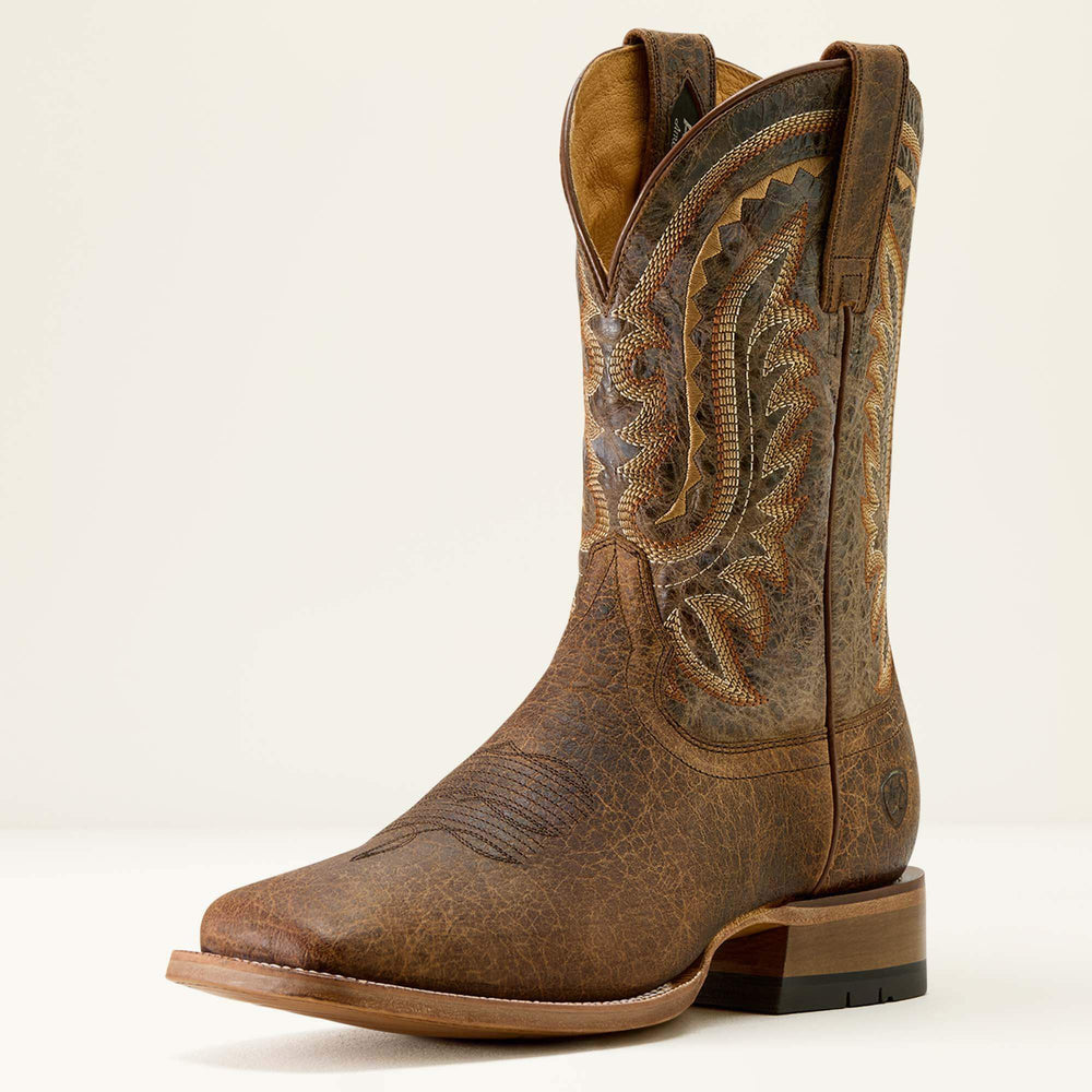 Rock Ridge Wide Square Toe Western Boot Men - SADDLE BROWN BISON/NUTSHELL TAN