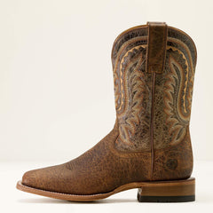 Rock Ridge Wide Square Toe Western Boot Men - SADDLE BROWN BISON/NUTSHELL TAN