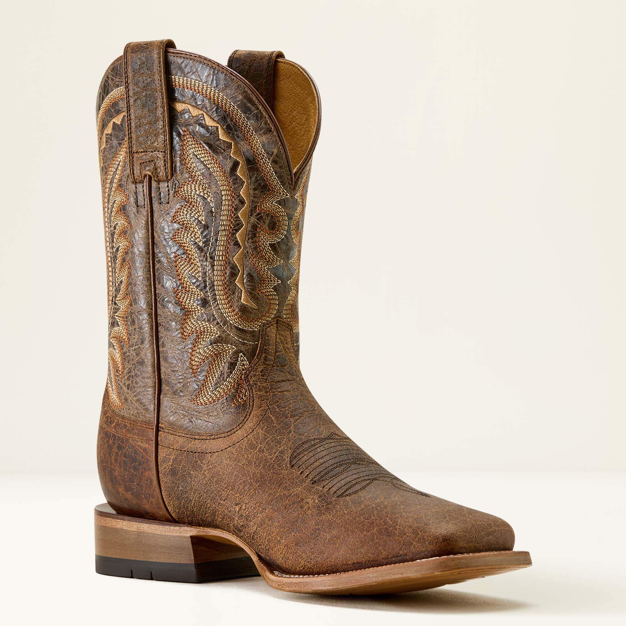 Rock Ridge Wide Square Toe Western Boot Men - SADDLE BROWN BISON/NUTSHELL TAN