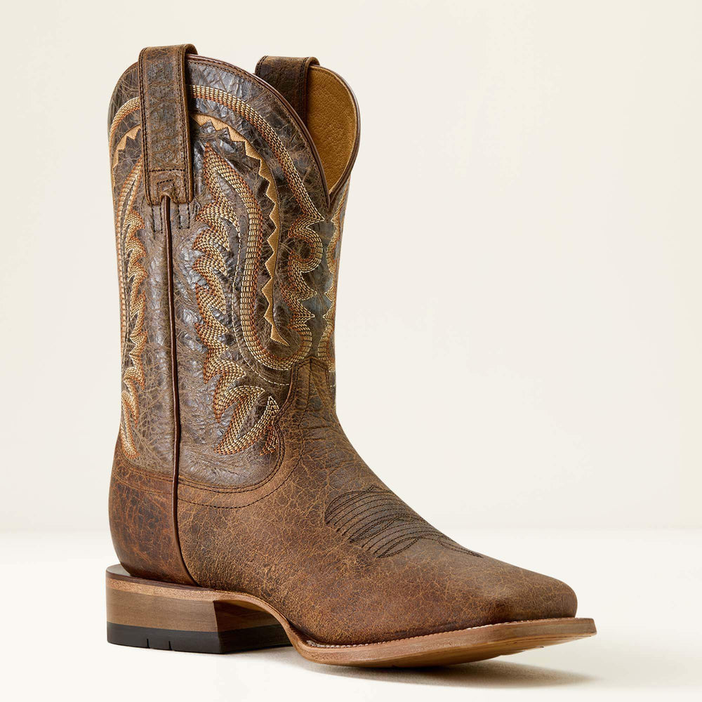 Rock Ridge Wide Square Toe Western Boot Men - SADDLE BROWN BISON/NUTSHELL TAN