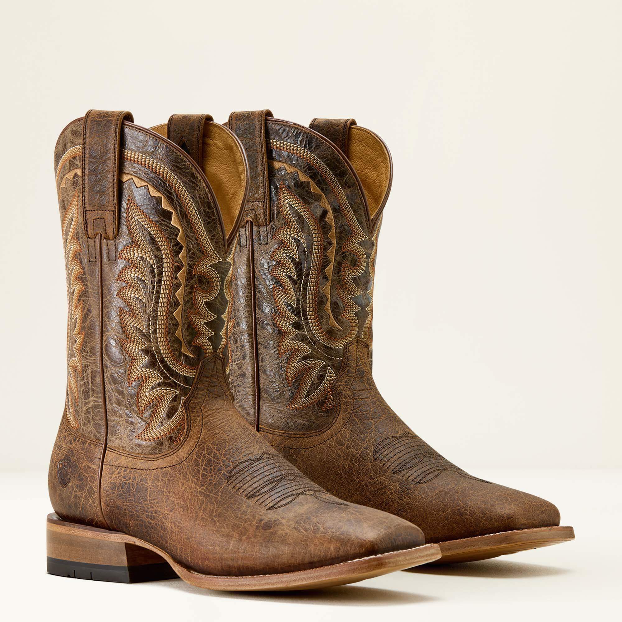Rock Ridge Wide Square Toe Western Boot Men - SADDLE BROWN BISON/NUTSHELL TAN