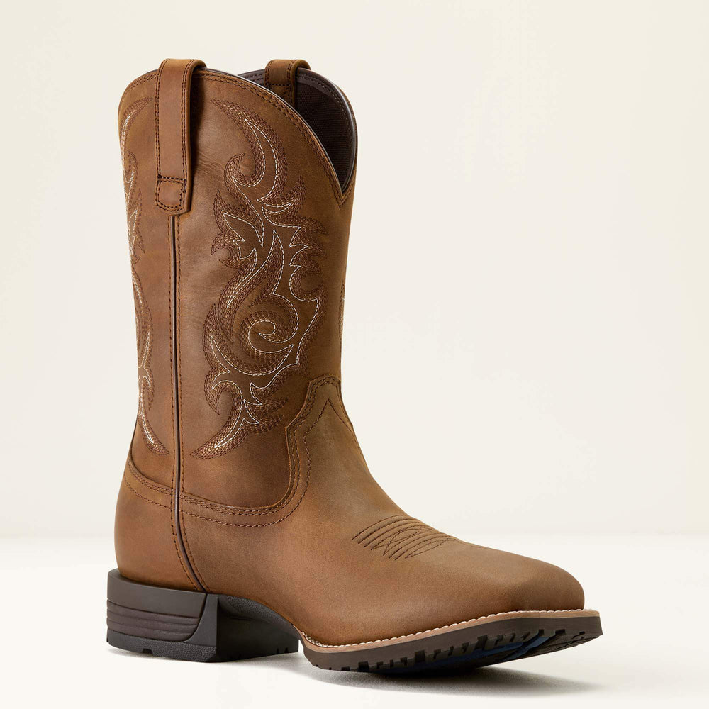 Hybrid Ranchway Waterproof Wide Square Toe Cowboy Boot Men - DISTRESSED BROWN