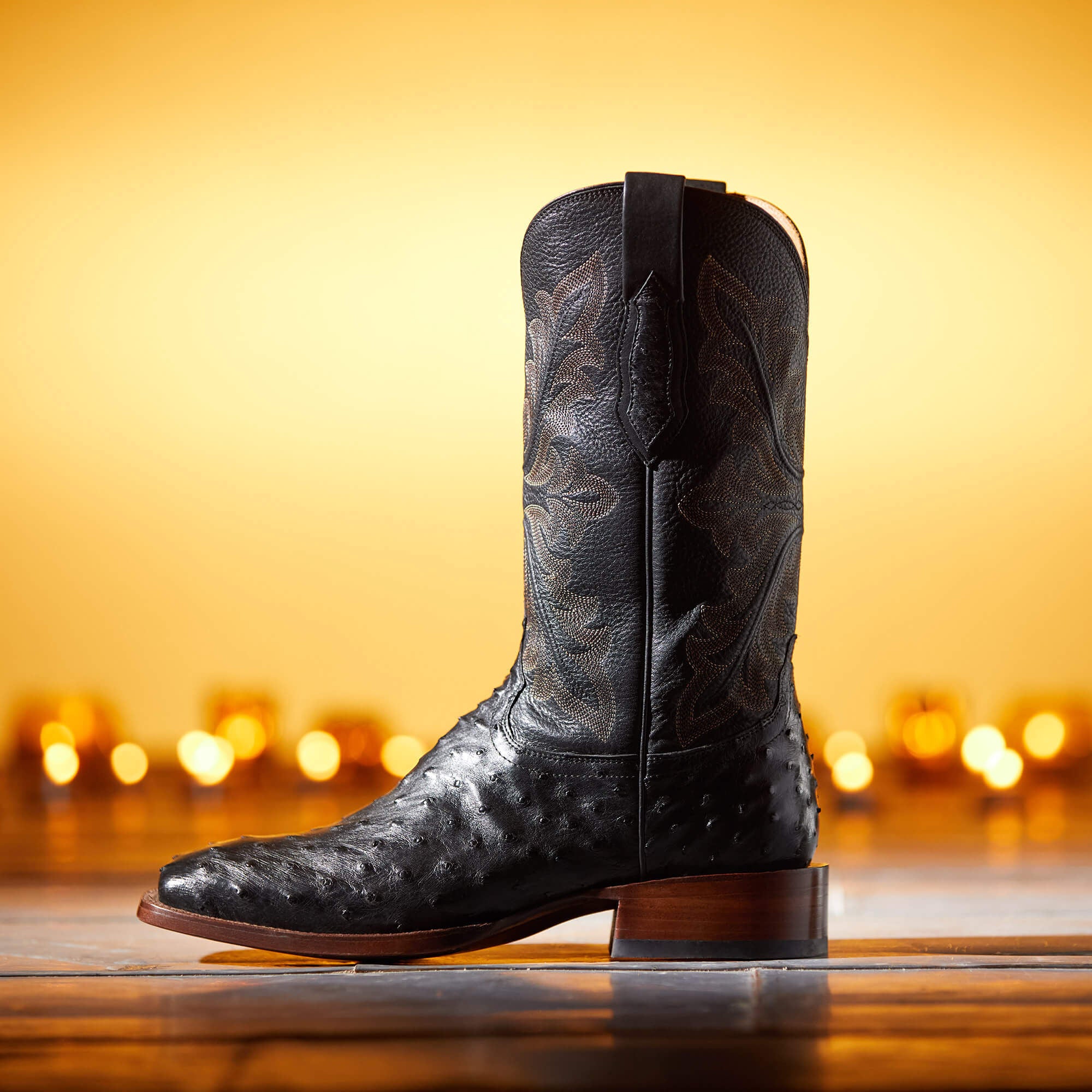Bench Made Bassett Western Boot Men - BLACK FULL QUILL OSTRICH
