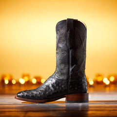 Bench Made Bassett Western Boot Men - BLACK FULL QUILL OSTRICH