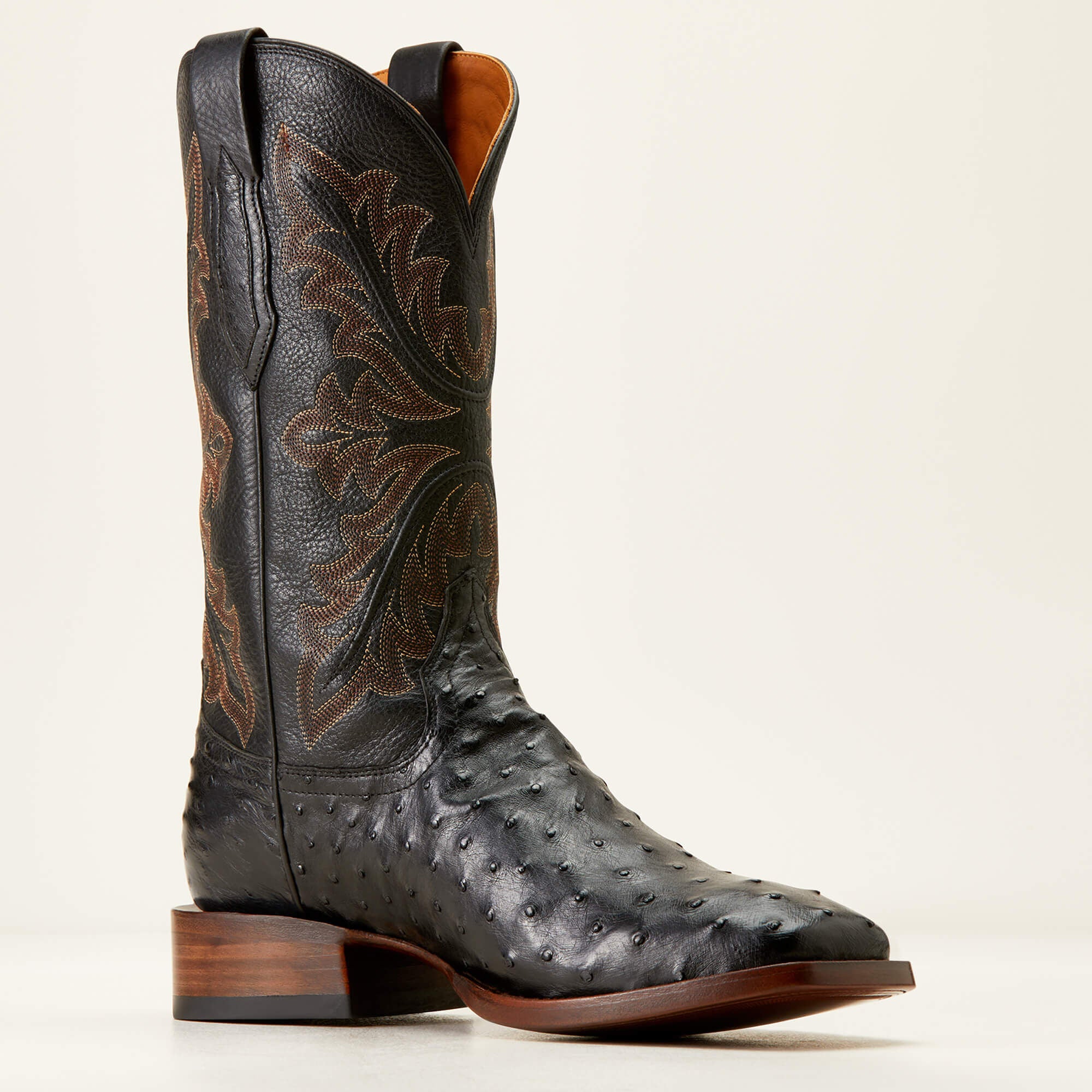 Bench Made Bassett Western Boot Men - BLACK FULL QUILL OSTRICH