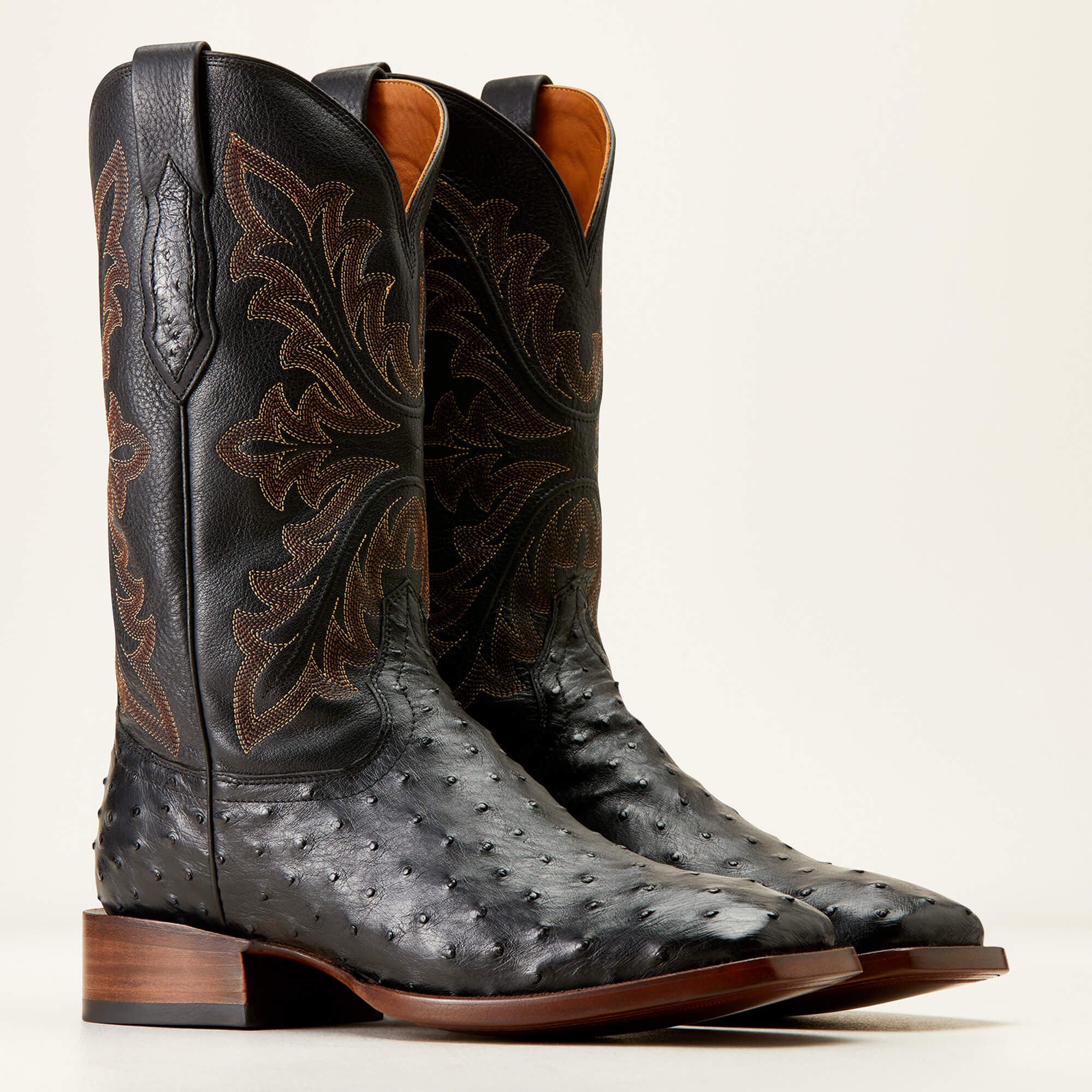 Bench Made Bassett Western Boot Men - BLACK FULL QUILL OSTRICH