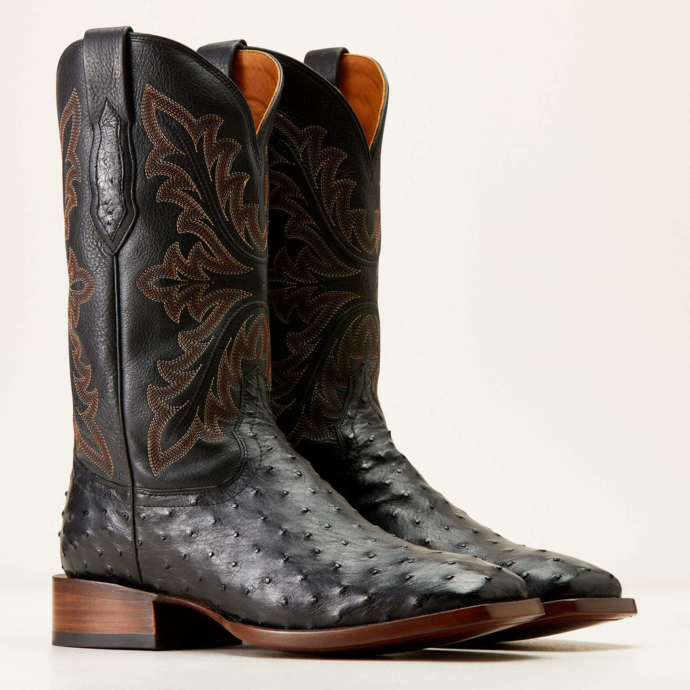Bench Made Bassett Western Boot Men - BLACK FULL QUILL OSTRICH