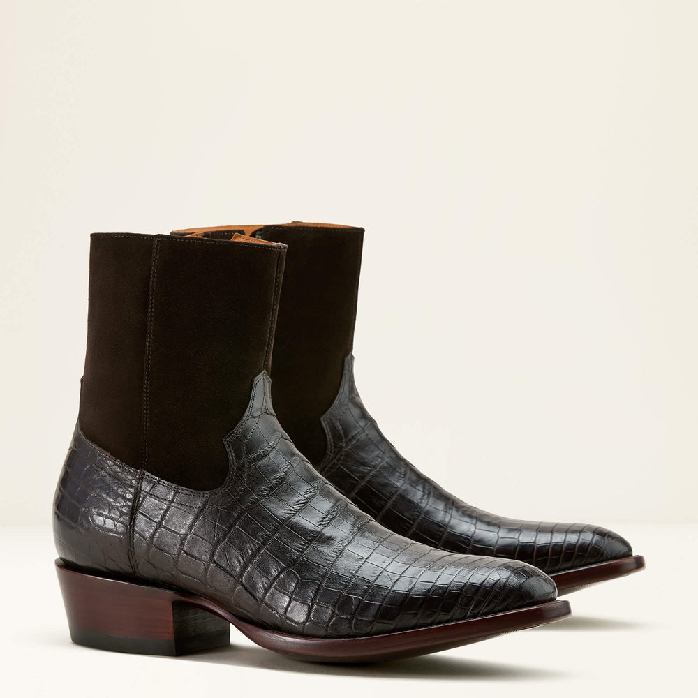 Bench Made Brewer Western Boot Men - ESPRESSO NILE CROC/DARK CHOCOLATE
