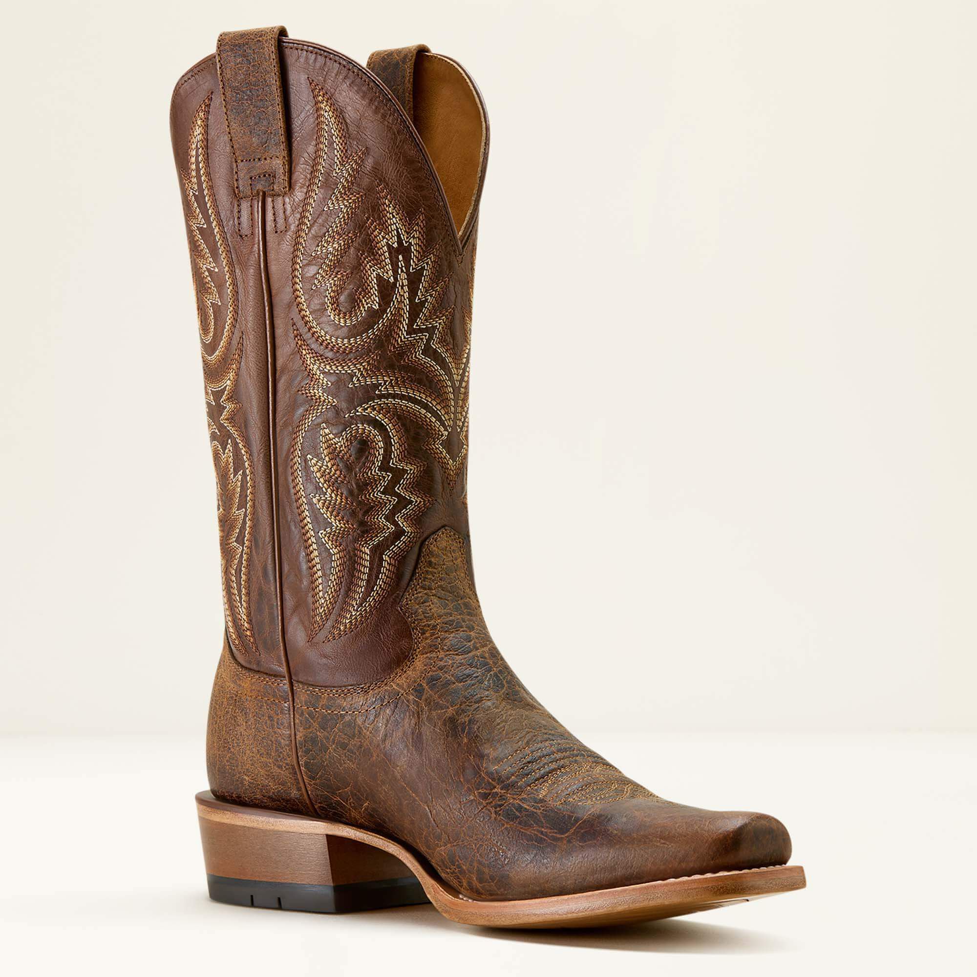 Futurity Platinum Narrow Cutter Toe Cowboy Boot Men - SADDLE BROWN BISON/NUTSHELL TAN