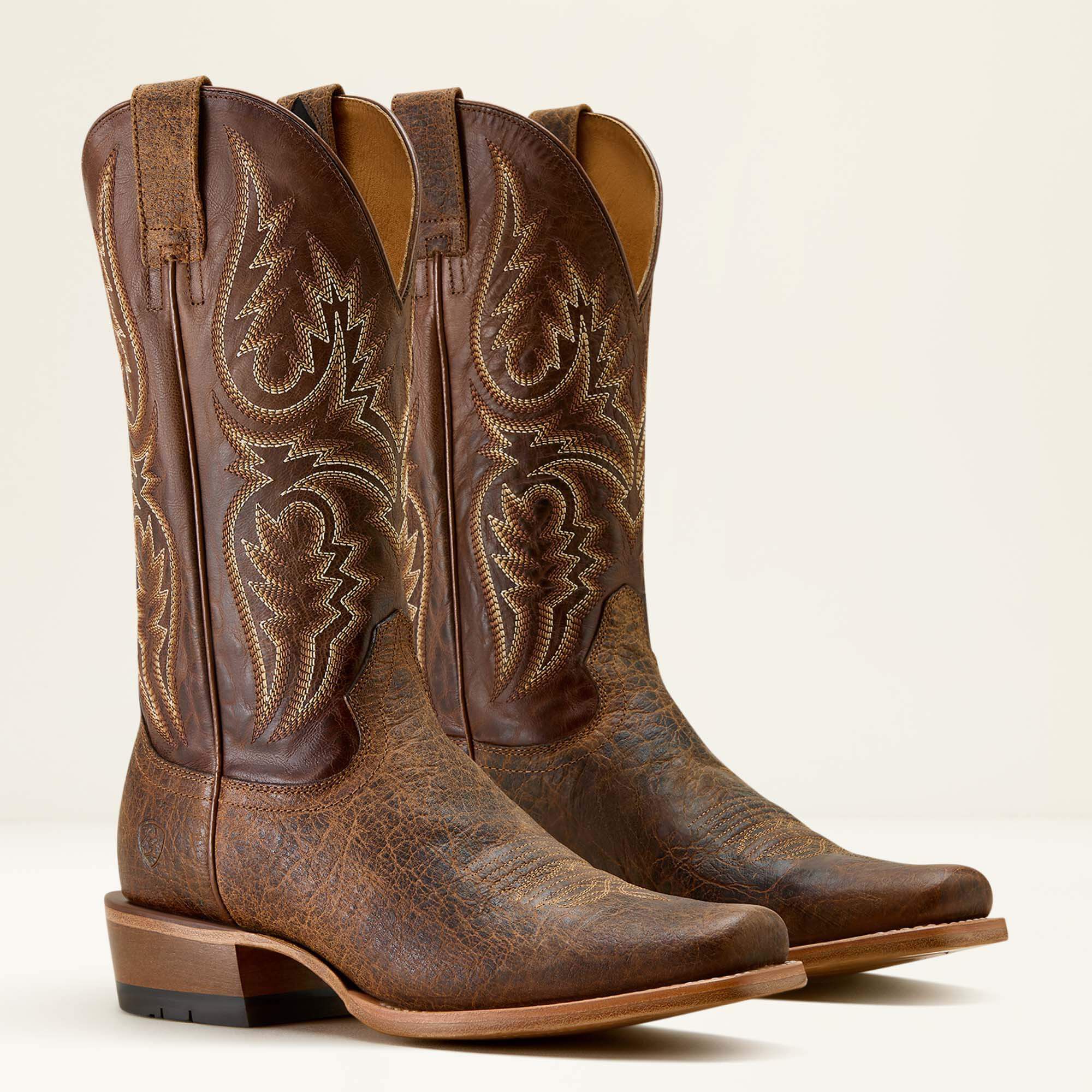 Futurity Platinum Narrow Cutter Toe Cowboy Boot Men - SADDLE BROWN BISON/NUTSHELL TAN