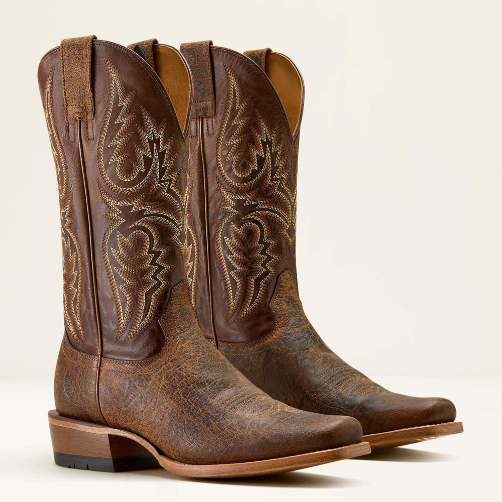 Futurity Platinum Narrow Cutter Toe Cowboy Boot Men - SADDLE BROWN BISON/NUTSHELL TAN