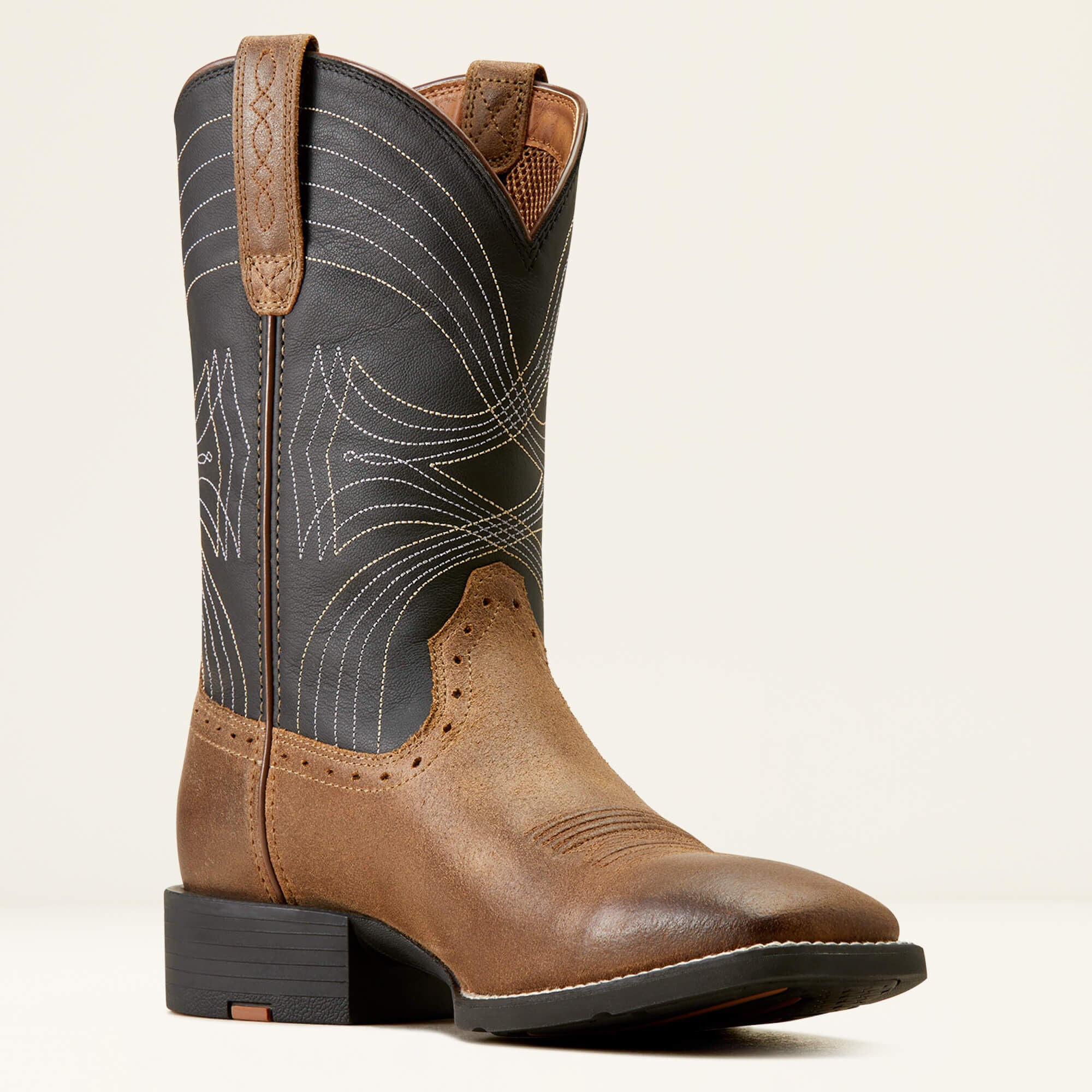Sport Wide Square Toe Cowboy Boot Men - BARLEY BROWN/MATTE BLACK
