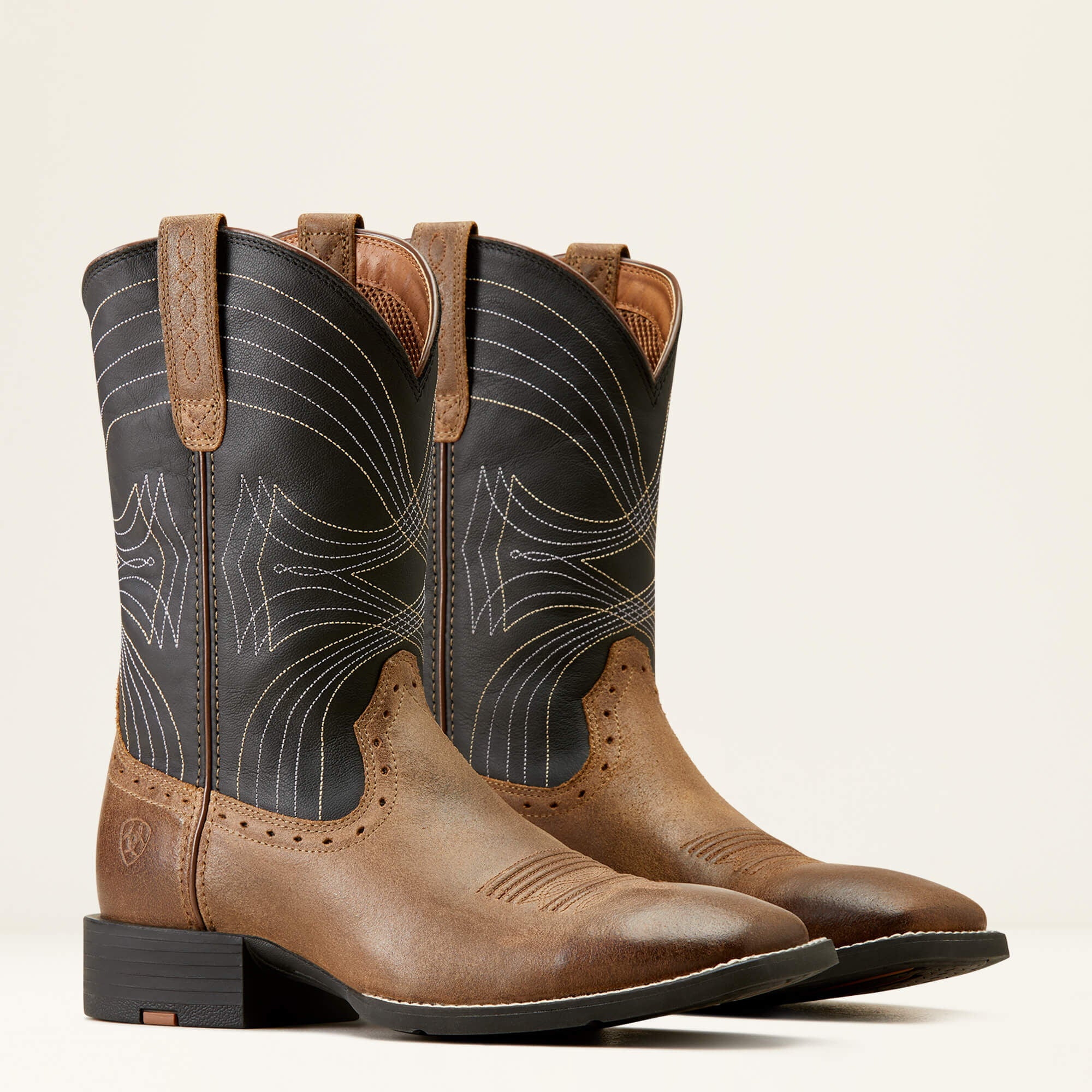 Sport Wide Square Toe Cowboy Boot Men - BARLEY BROWN/MATTE BLACK