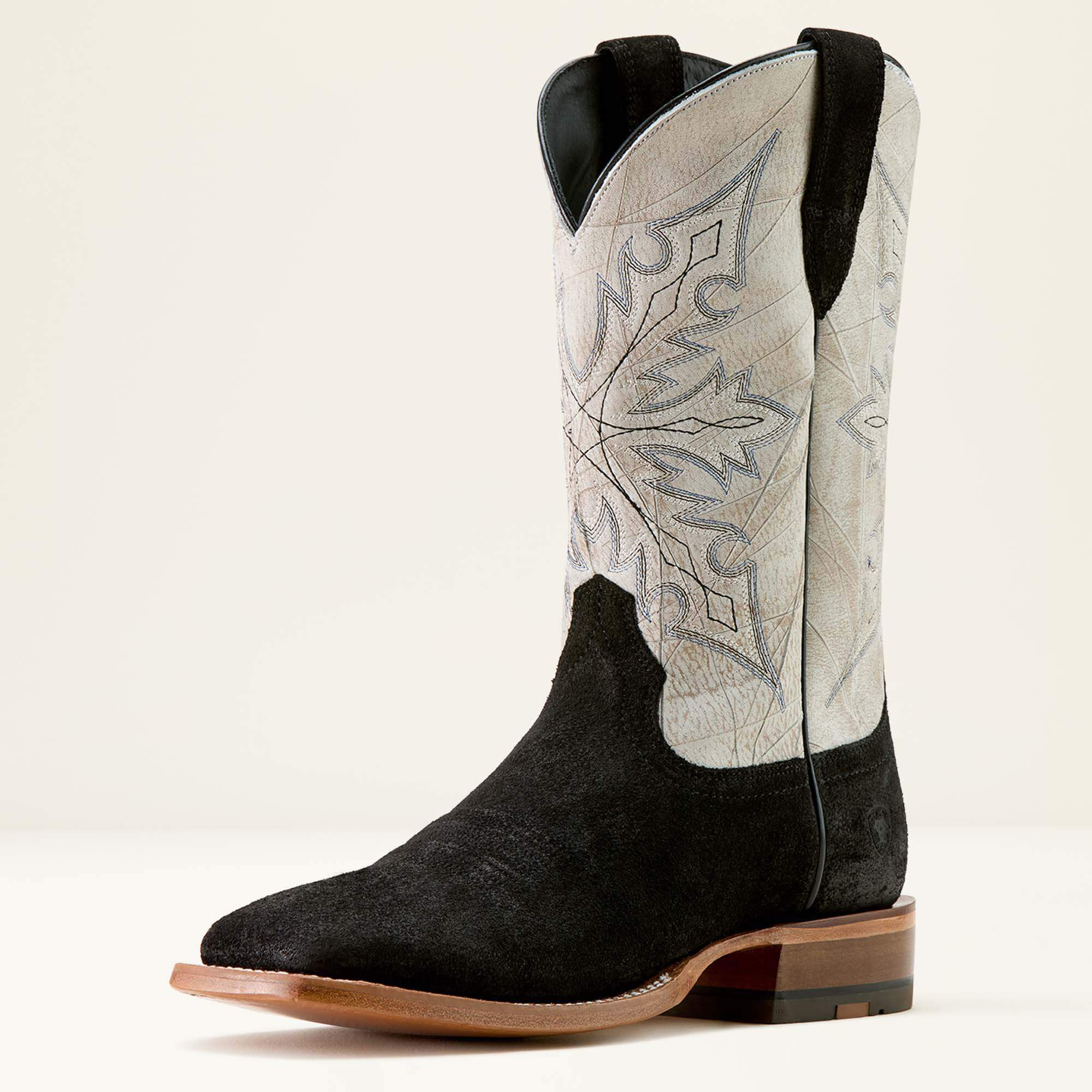 Circuit Gritty Wide Square Toe Cowboy Boot Men - BLACK ROUGHOUT/SHREDDED WHITE
