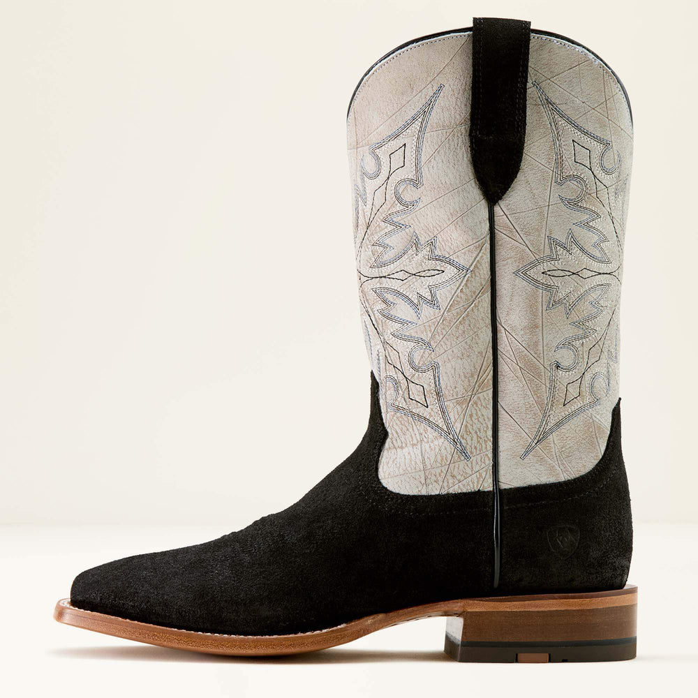 Circuit Gritty Wide Square Toe Cowboy Boot Men - BLACK ROUGHOUT/SHREDDED WHITE