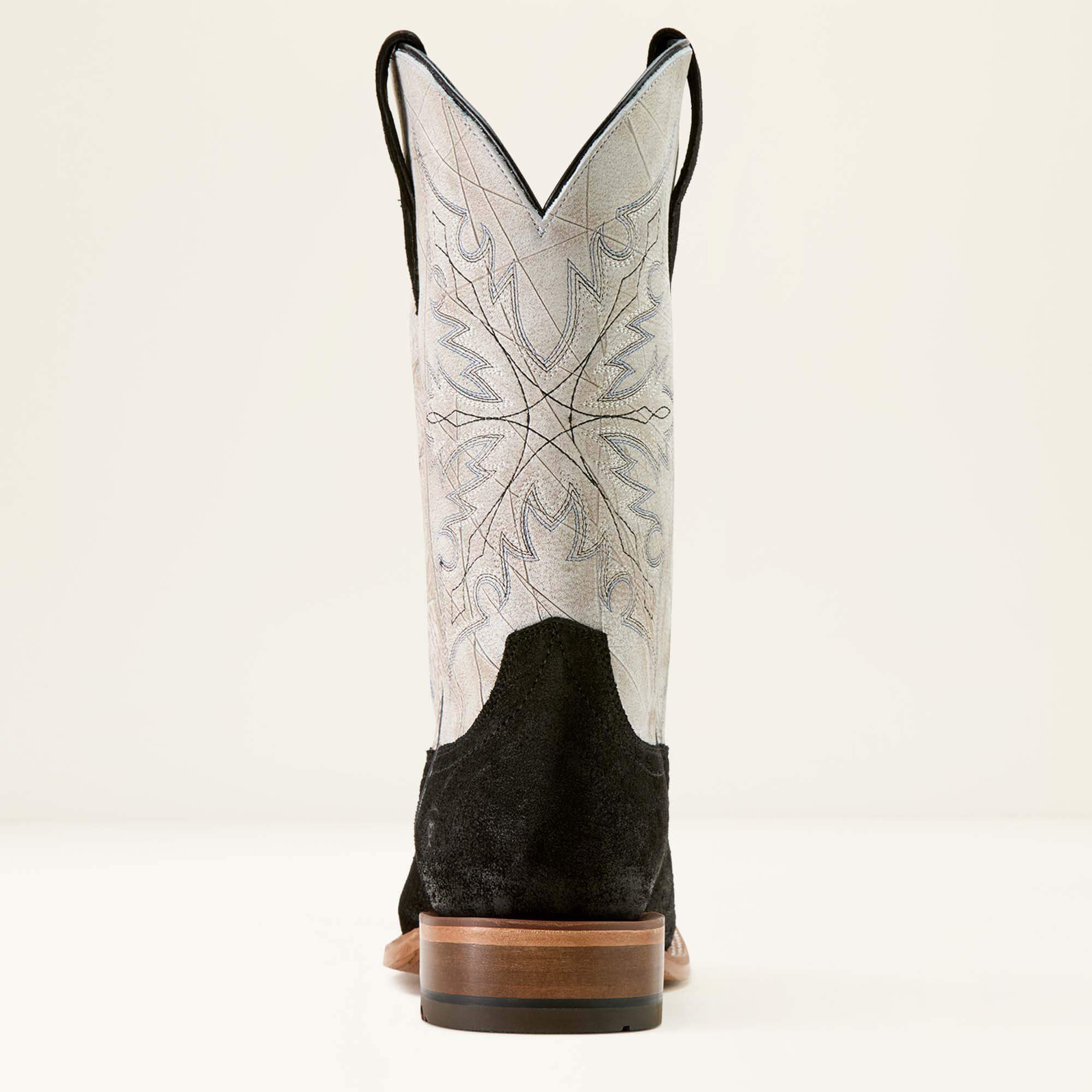 Circuit Gritty Wide Square Toe Cowboy Boot Men - BLACK ROUGHOUT/SHREDDED WHITE