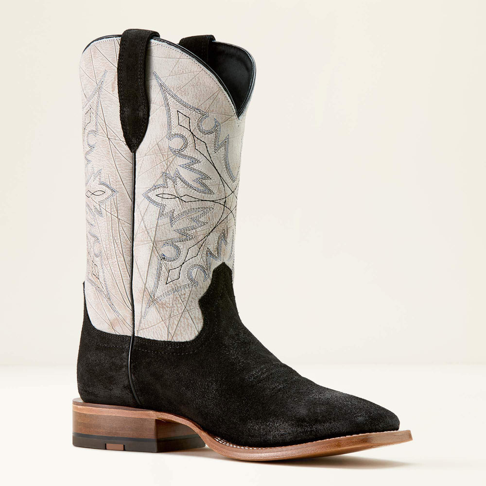Circuit Gritty Wide Square Toe Cowboy Boot Men - BLACK ROUGHOUT/SHREDDED WHITE