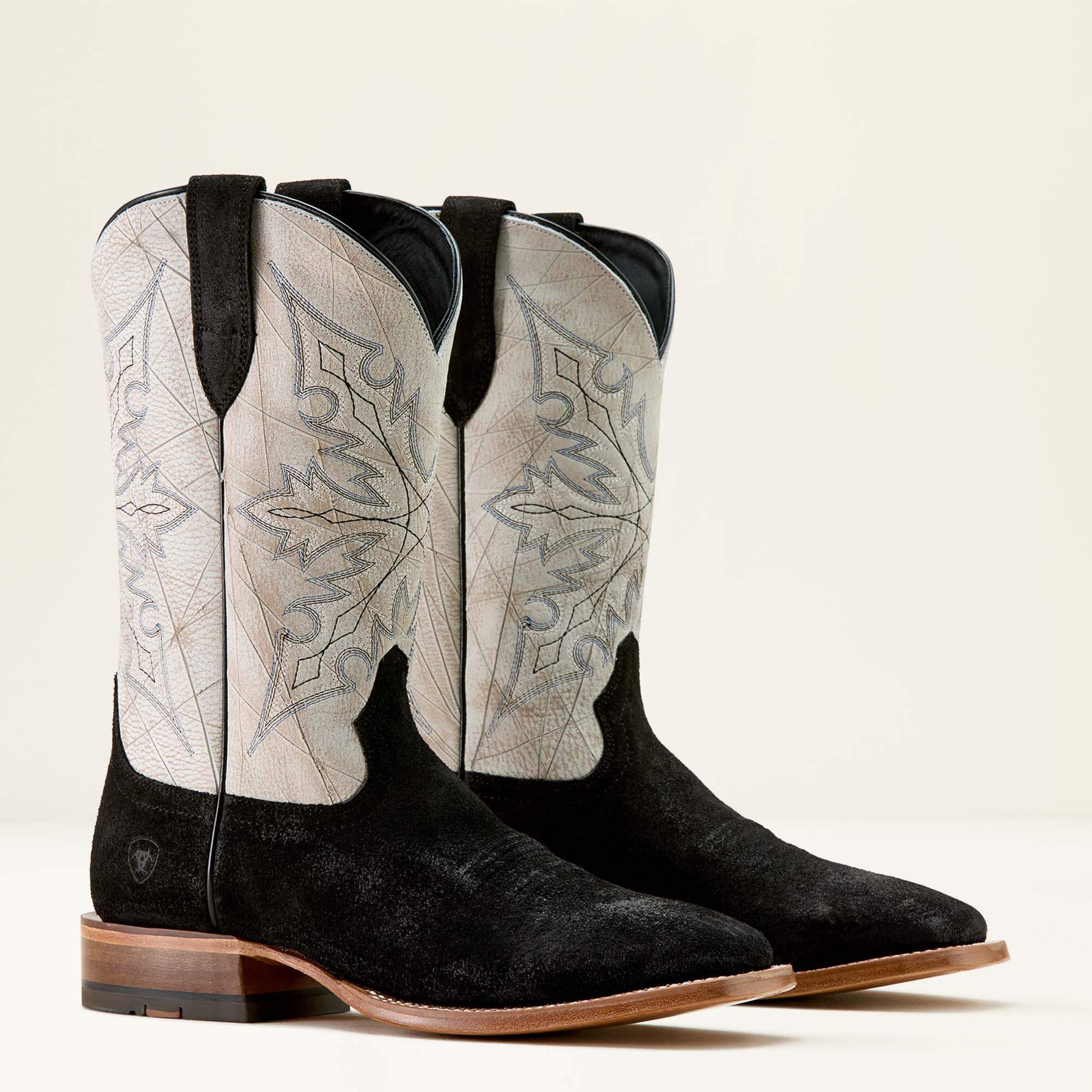 Circuit Gritty Wide Square Toe Cowboy Boot Men - BLACK ROUGHOUT/SHREDDED WHITE