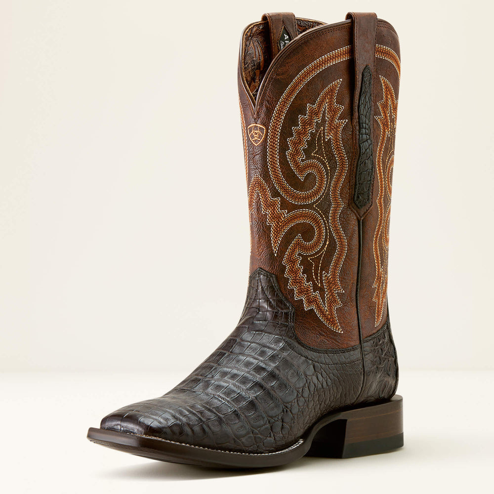 Classic Callen Wide Square Toe Western Boot Men - CHOCOLATE CAIMAN BELLY/CHESTNUT BROWN
