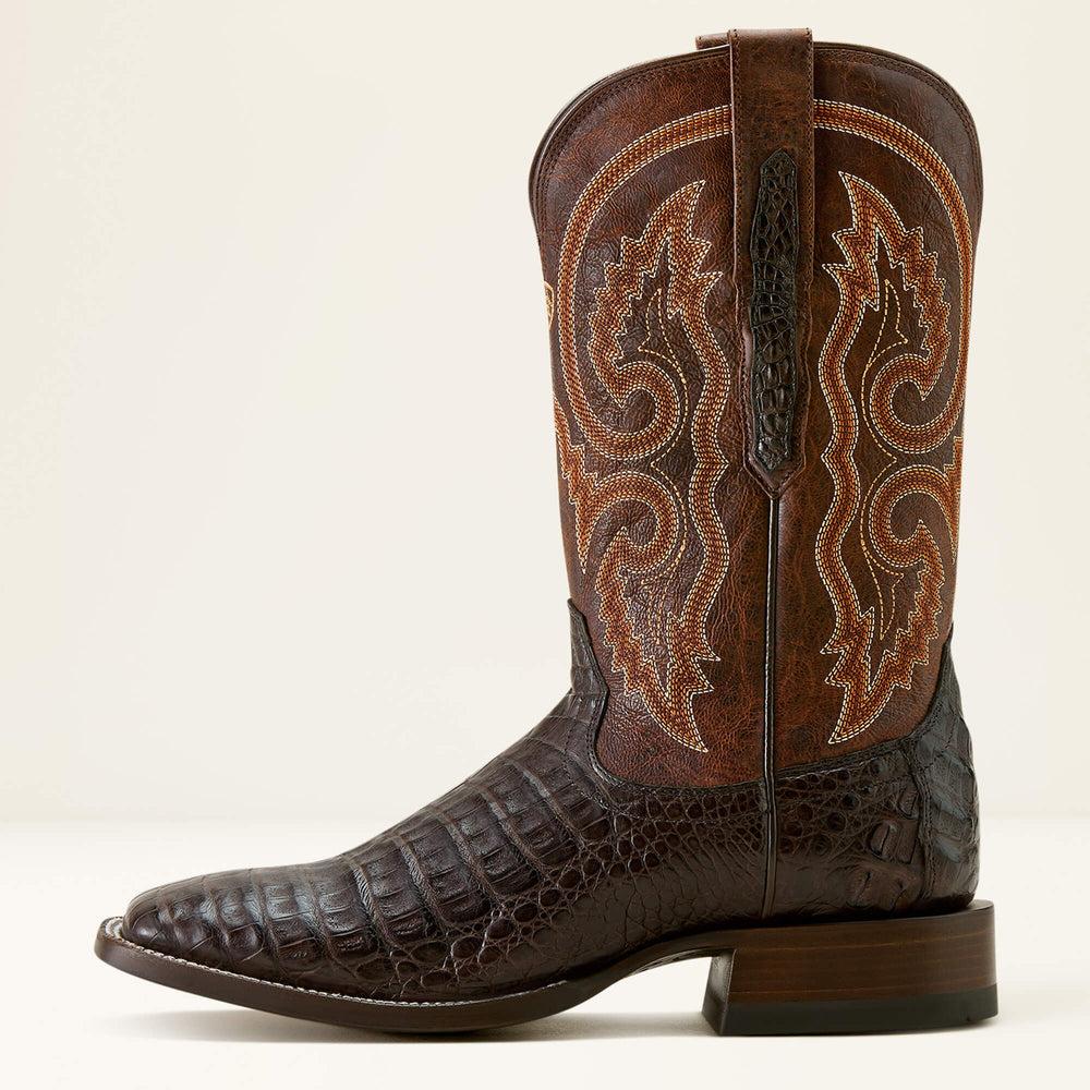 Classic Callen Wide Square Toe Western Boot Men - CHOCOLATE CAIMAN BELLY/CHESTNUT BROWN