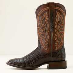 Classic Callen Wide Square Toe Western Boot Men - CHOCOLATE CAIMAN BELLY/CHESTNUT BROWN