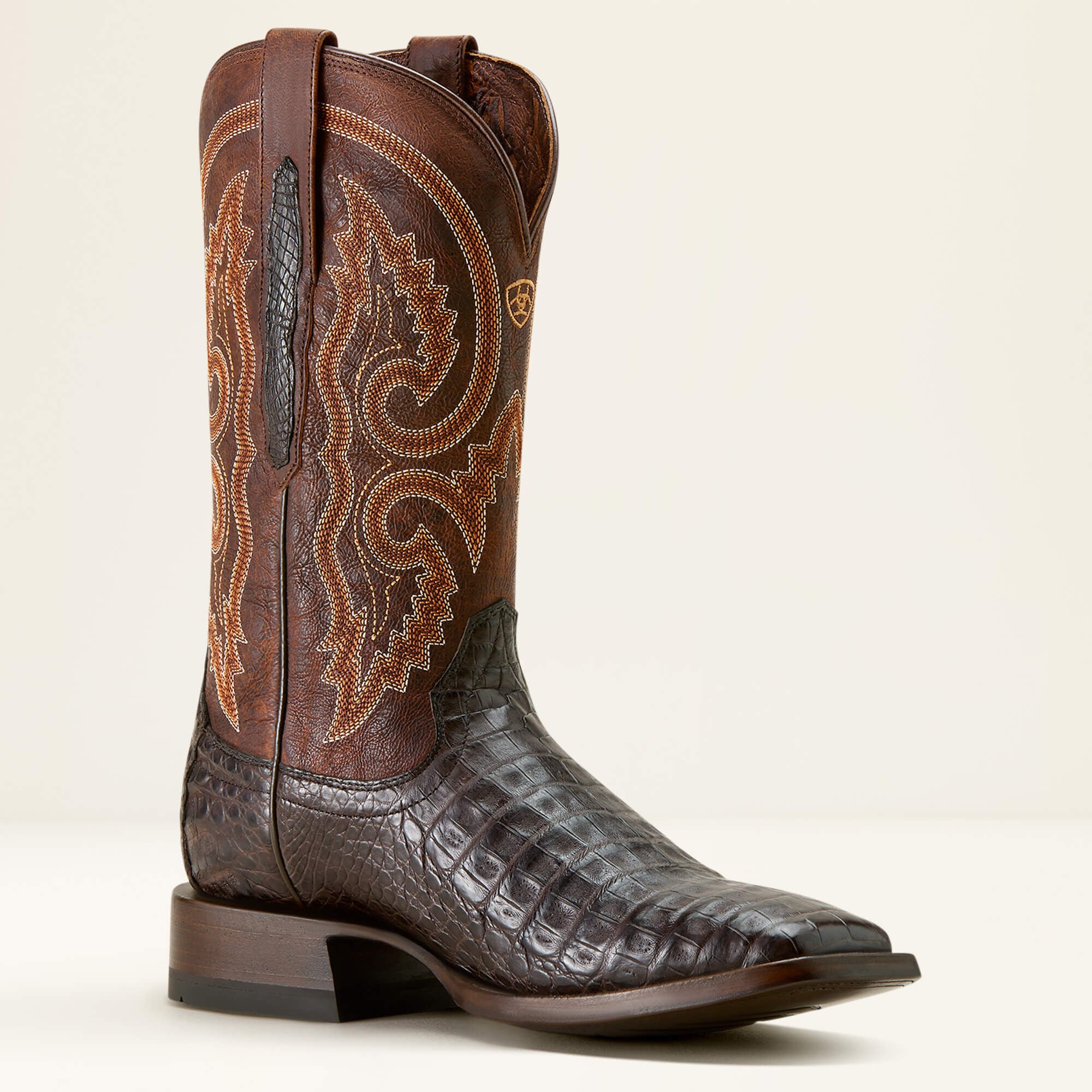 Classic Callen Wide Square Toe Western Boot Men - CHOCOLATE CAIMAN BELLY/CHESTNUT BROWN