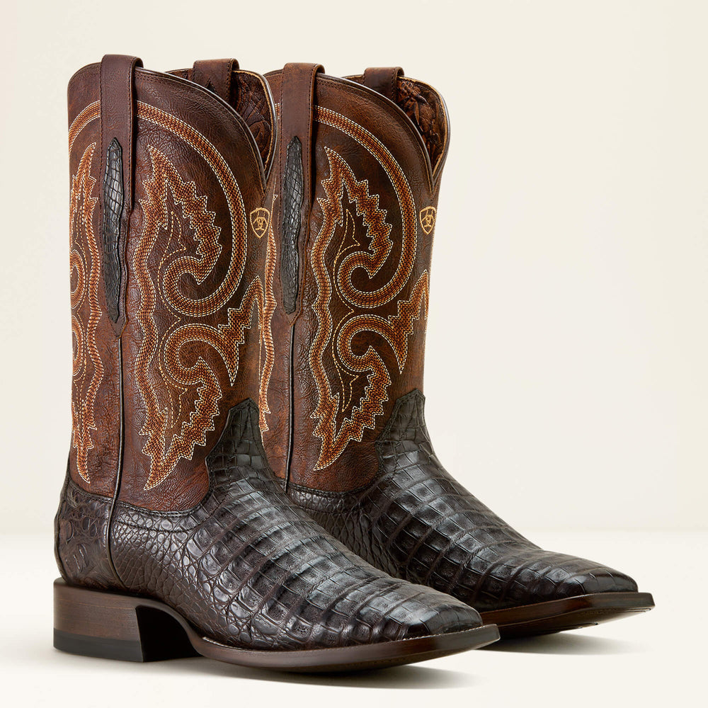 Classic Callen Wide Square Toe Western Boot Men - CHOCOLATE CAIMAN BELLY/CHESTNUT BROWN