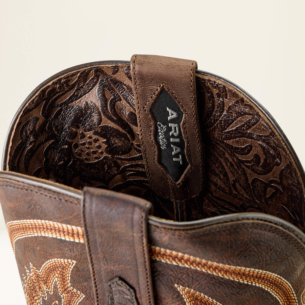 Classic Callen Wide Square Toe Western Boot Men - CHOCOLATE CAIMAN BELLY/CHESTNUT BROWN