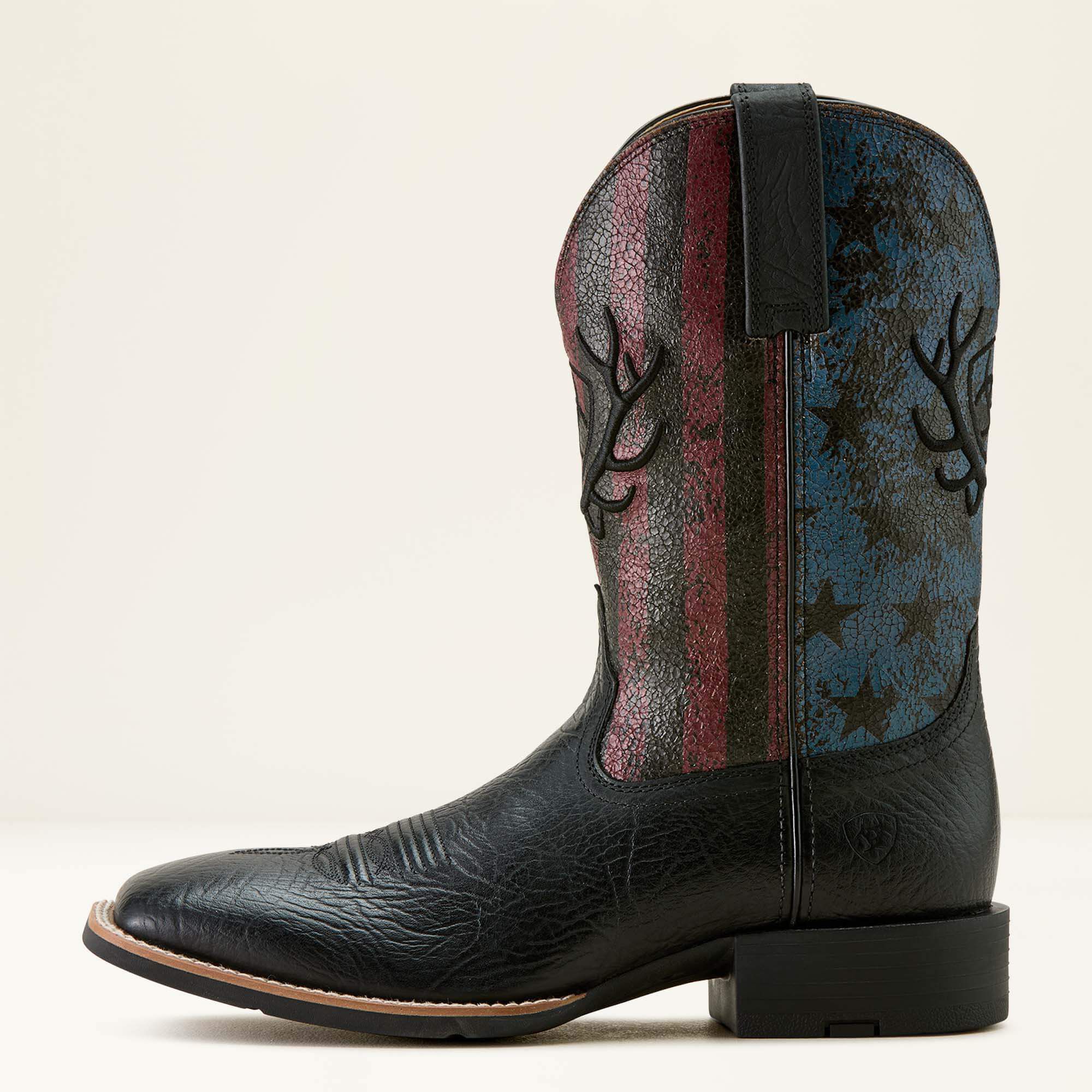 Sport Liberty Antler Wide Square Toe Cowboy Boot Men - BLACK HIPPO PRINT/MIDNIGHT FLAG