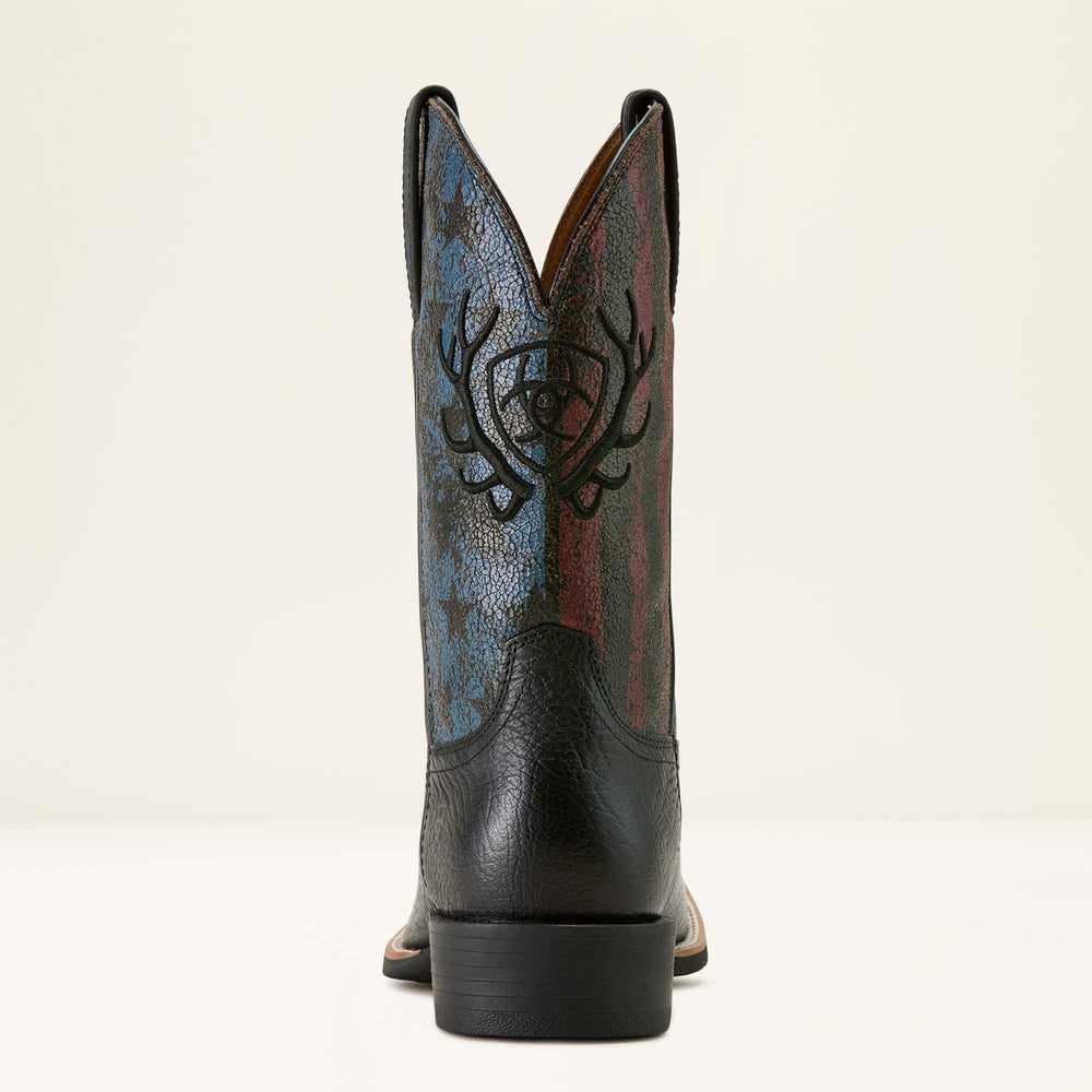 Sport Liberty Antler Wide Square Toe Cowboy Boot Men - BLACK HIPPO PRINT/MIDNIGHT FLAG