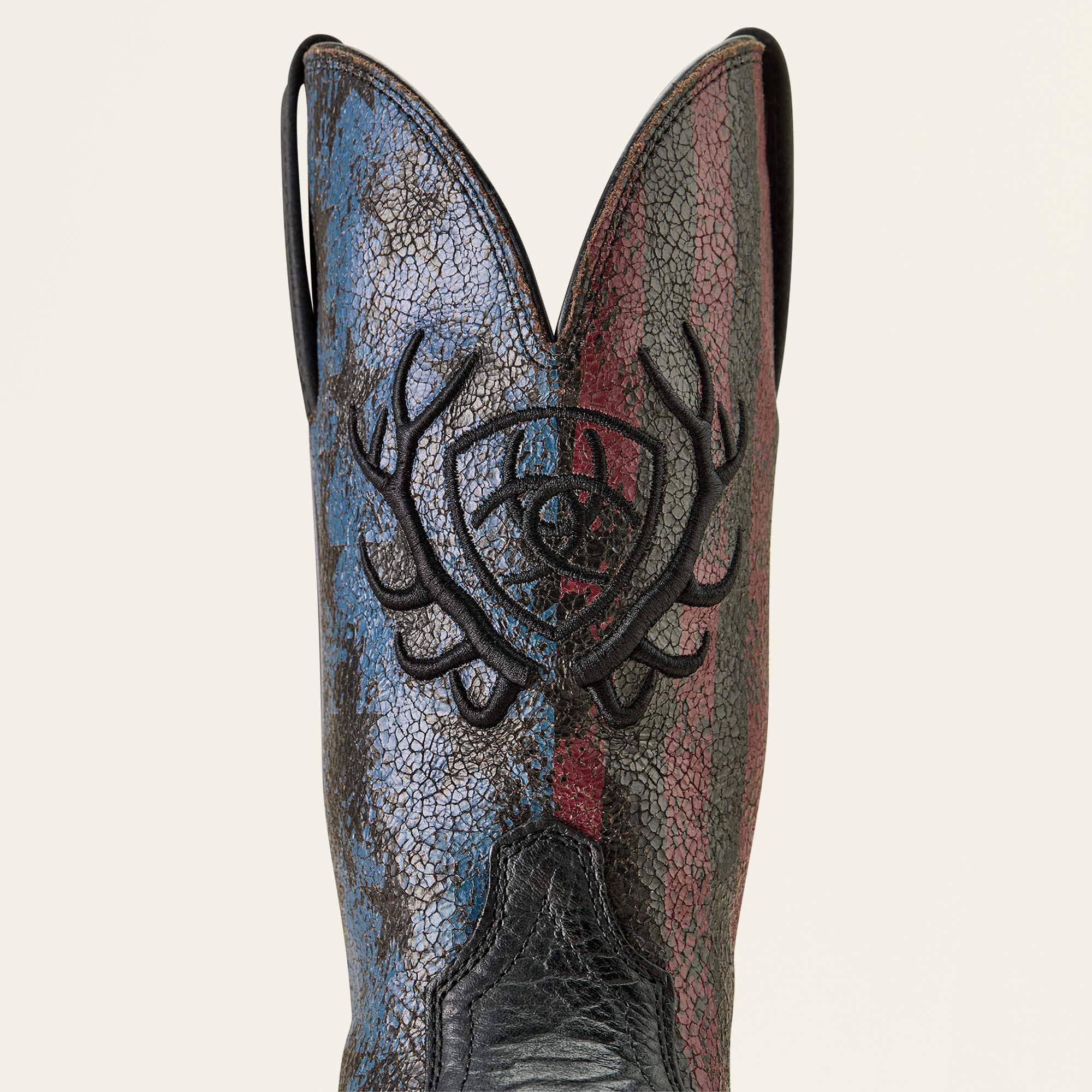 Sport Liberty Antler Wide Square Toe Cowboy Boot Men - BLACK HIPPO PRINT/MIDNIGHT FLAG