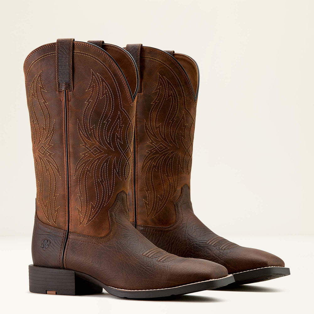 Sport Rustler Wide Square Toe Cowboy Boot Men - TOFFEE HIPPO PRINT/RICH OAK