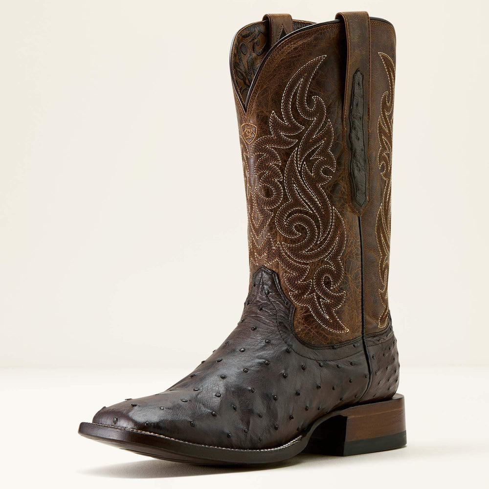 Classic Cash Wide Square Toe Western Boot Men - CIGAR FULL QUILL OSTRICH/LOCO BROWN